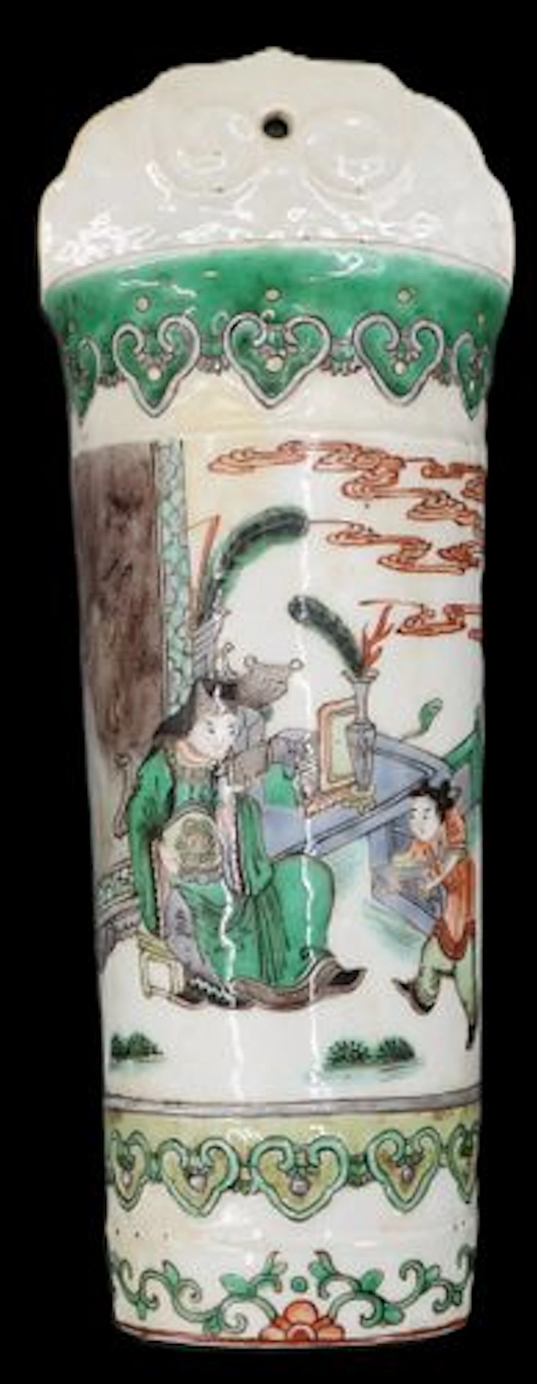 Antique Late Qing Dynasty Chinese Porcelain Famille Verte Wall Pocket Vase