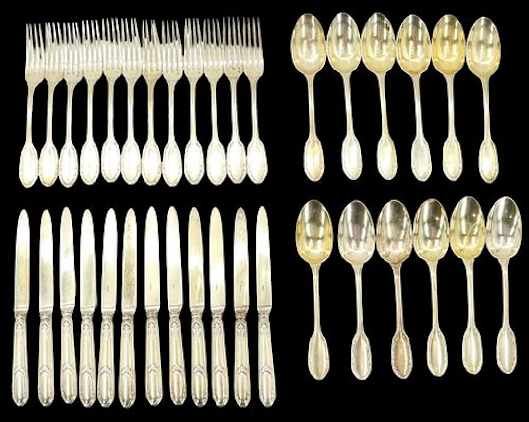 (36) Pieces Antique French Gustave Keller 950 Sterling Silver Gilt