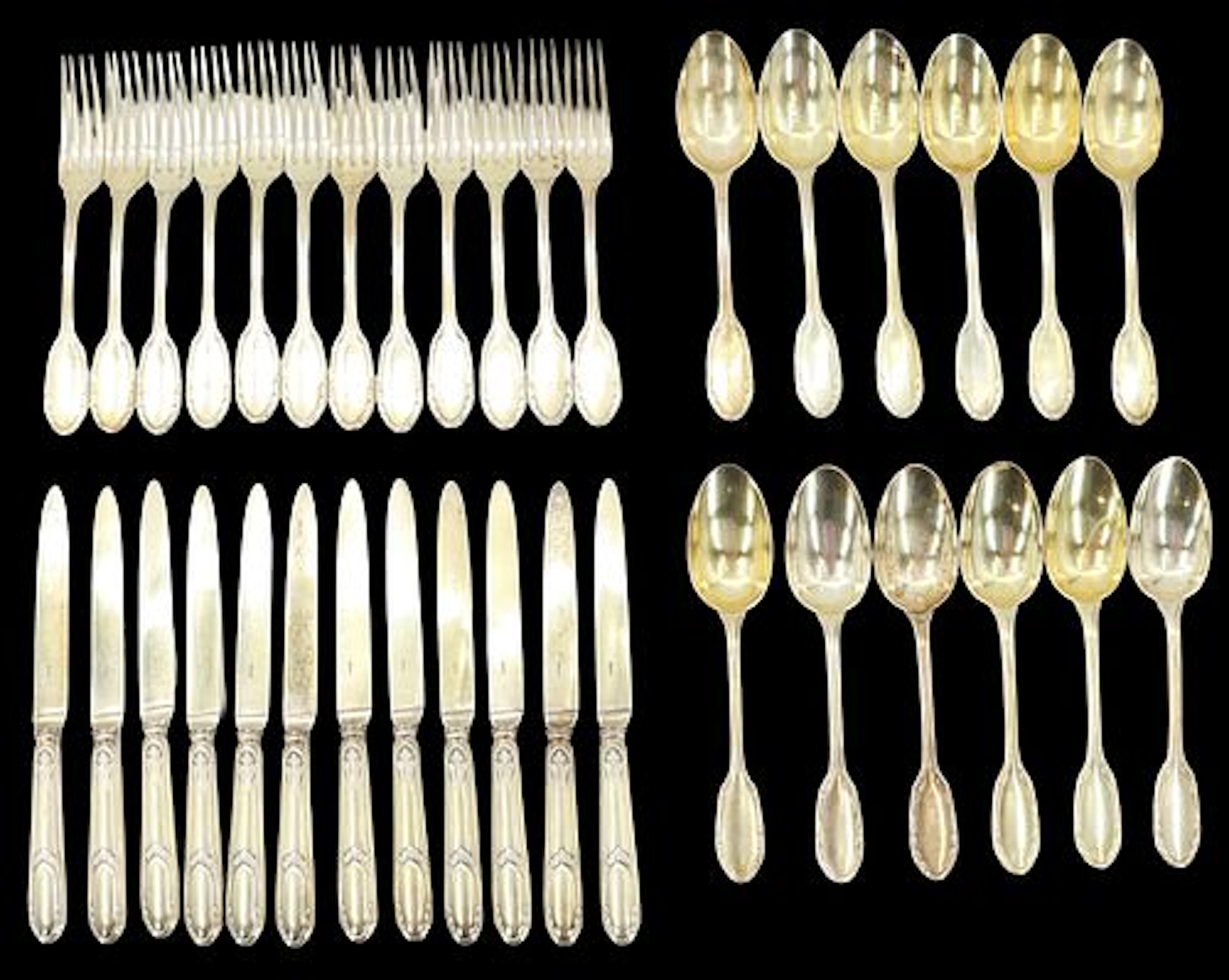 (36) Pieces Antique French Gustave Keller 950 Sterling Silver Gilt