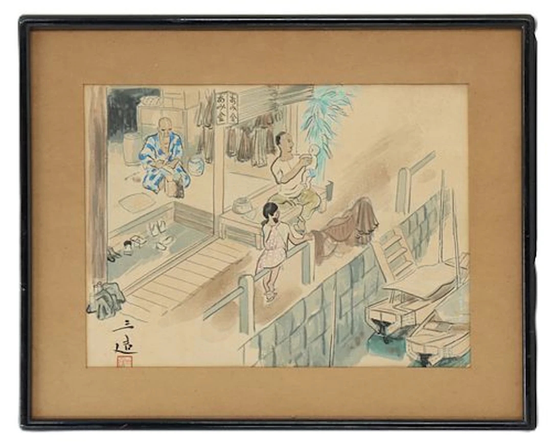 Wada Sanzo (1883-1967) Japan, Woodblock Interior Scene "Inn for Sailors"