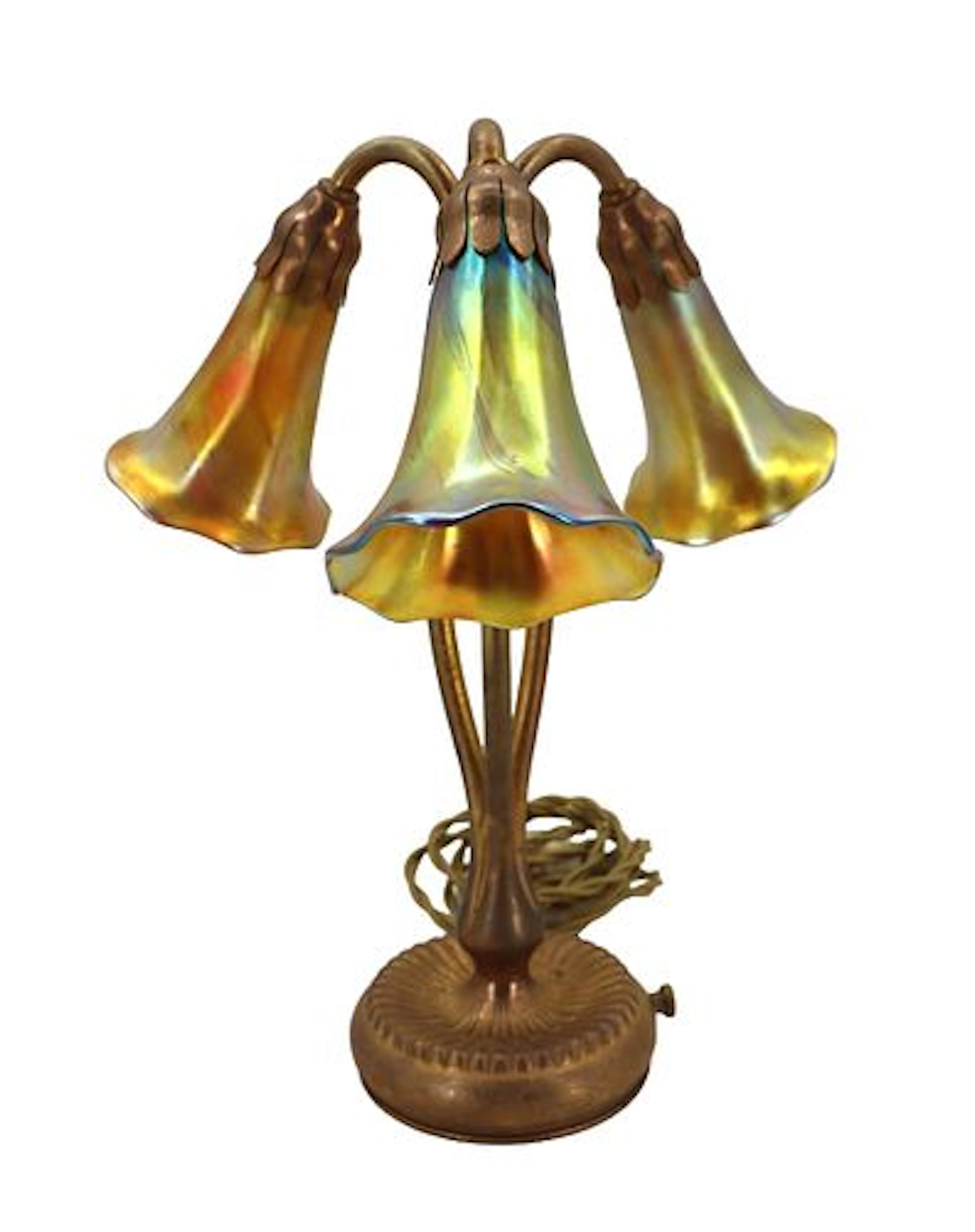 Art Nouveau Style Three-Light Bronze Finished Lily Table Lamp with
