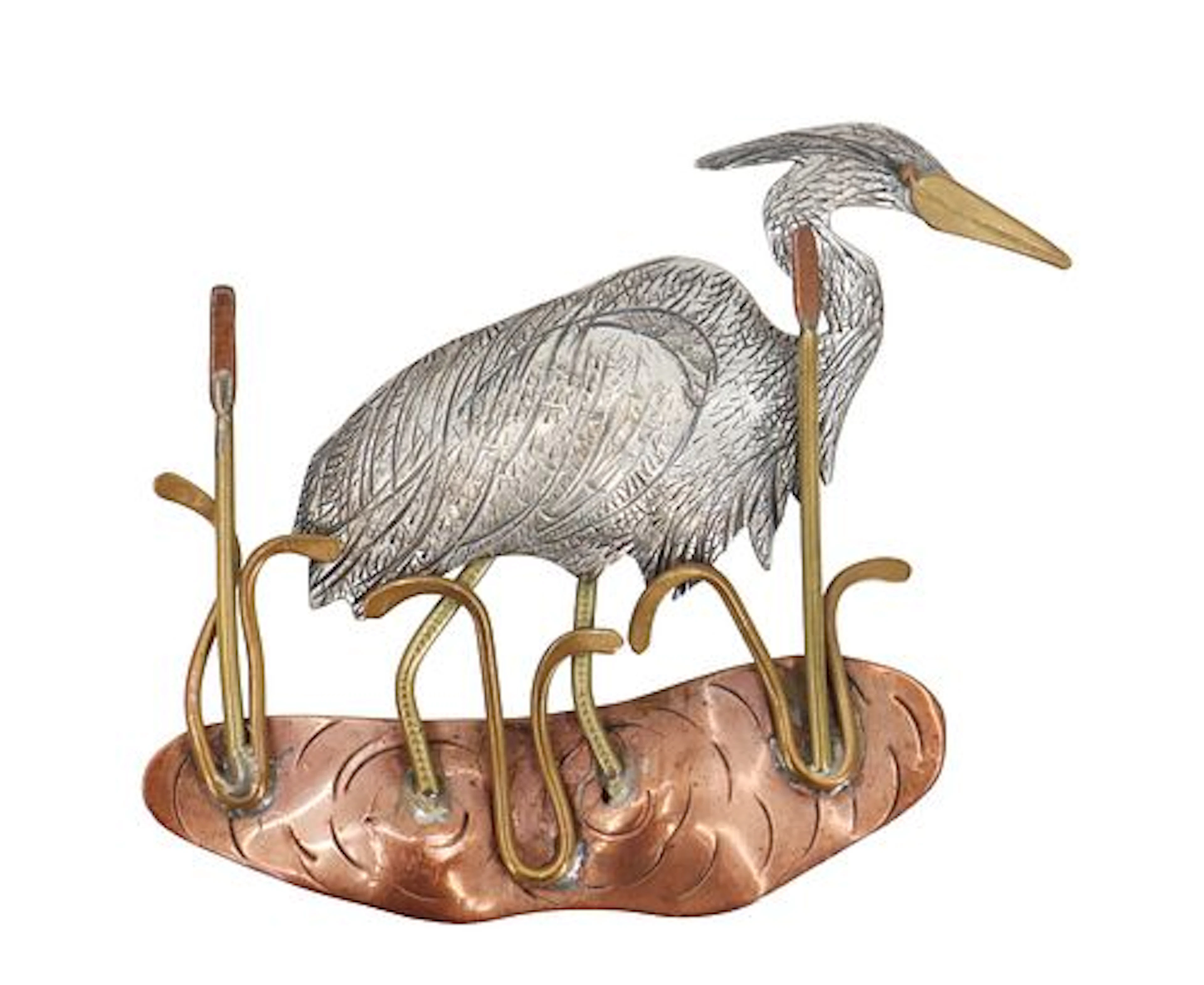 Vintage Mixed Metal Heron Brooch Pin