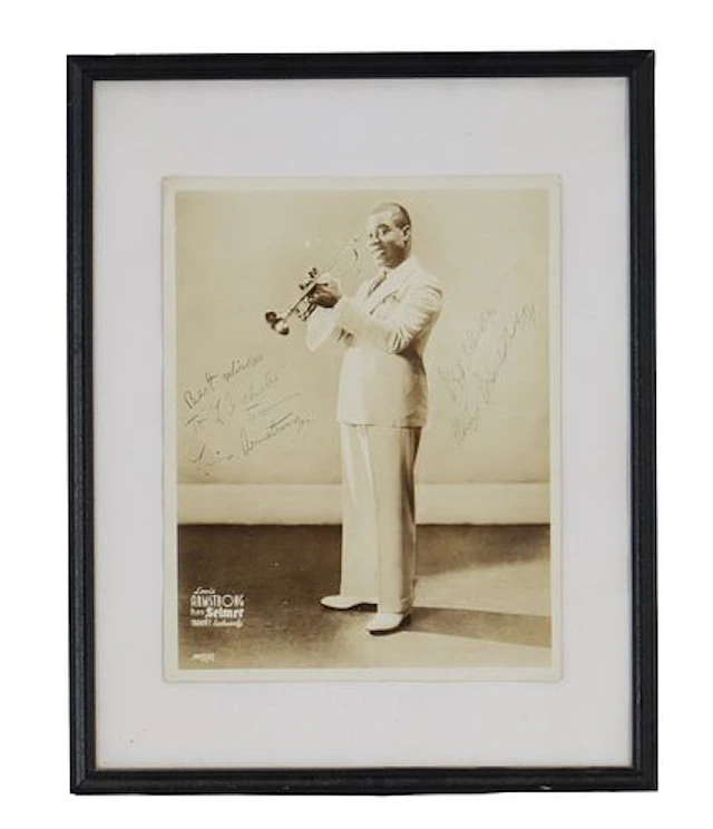 Louis Armstrong Inscribed and Signed Selmer Promotional Gelatin Silver