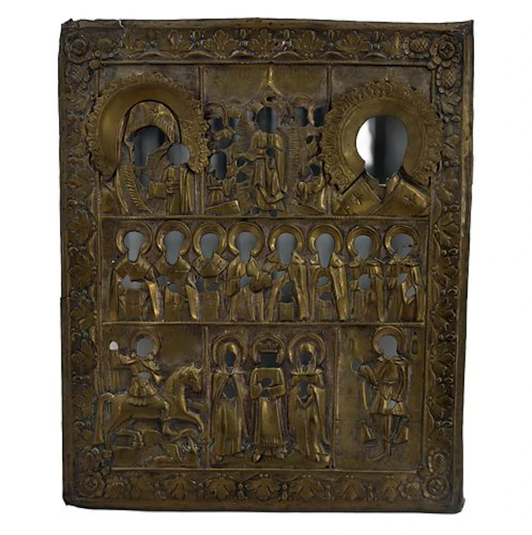 19th Century Russian Icon with Bronze Riza