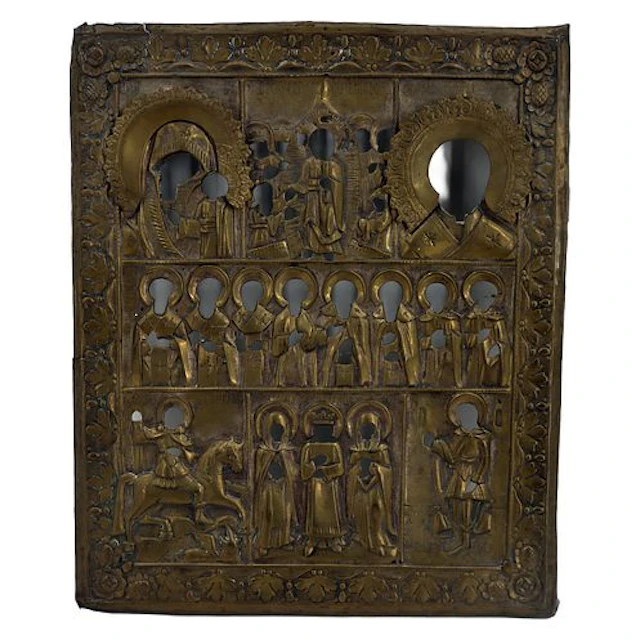 19th Century Russian Icon with Bronze Riza