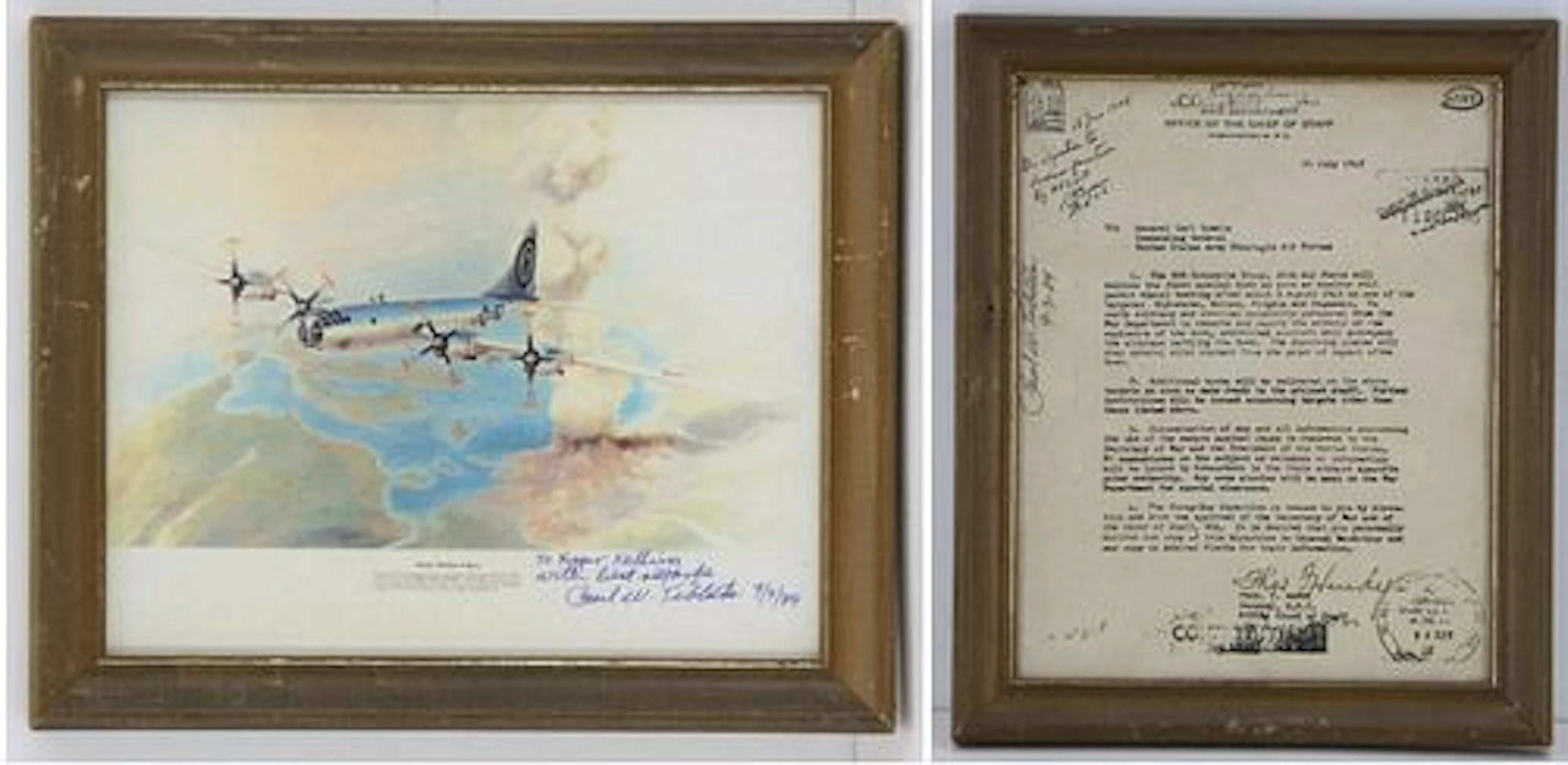 (2) World War II Paul Tibbins Signed Enola Gay Print and War Dept.