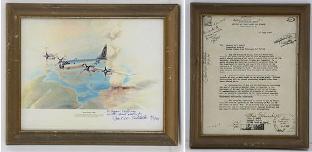 (2) World War II Paul Tibbets Signed Enola Gay Print and War Dept.