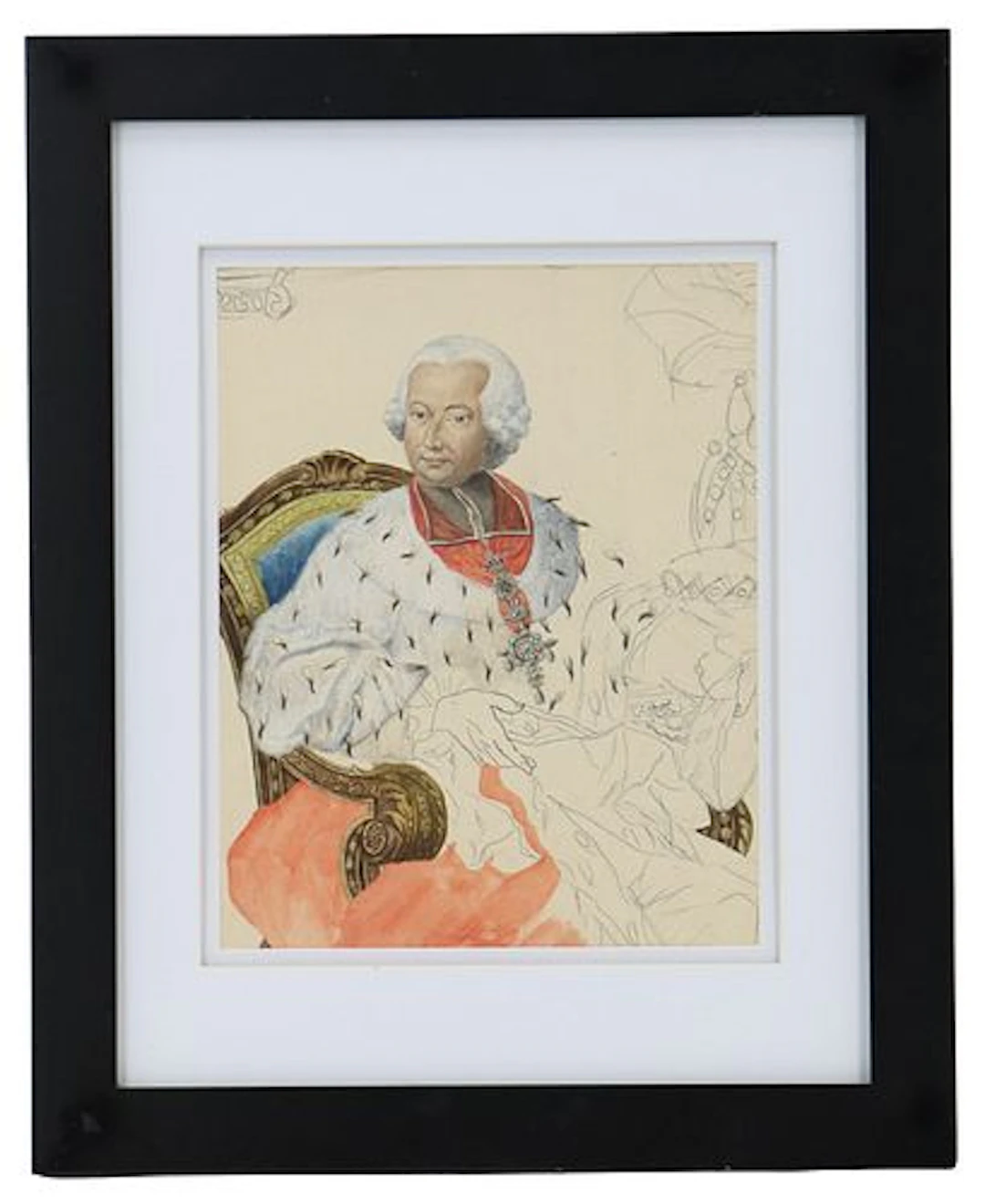 18th Century Unfinished Drawing of the Archbishop-Elector of Mainz