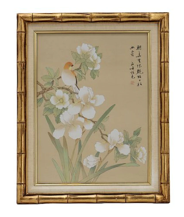 Chinese Gongbi Bird and Branch Watercolor on Silk