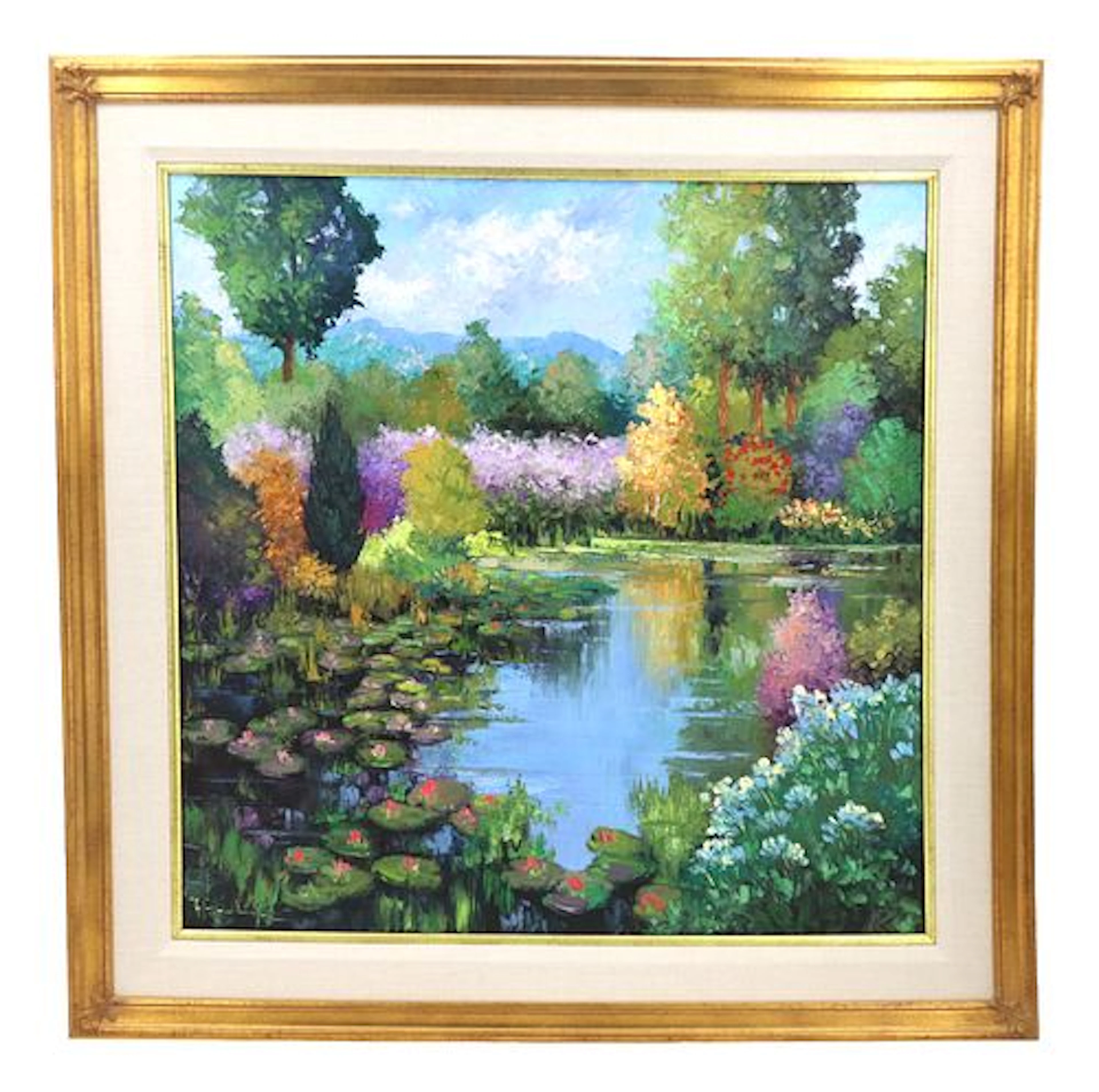 Hans Ressdorf (1918-2011) German/American, Oil on Canvas "Flowering Pond"