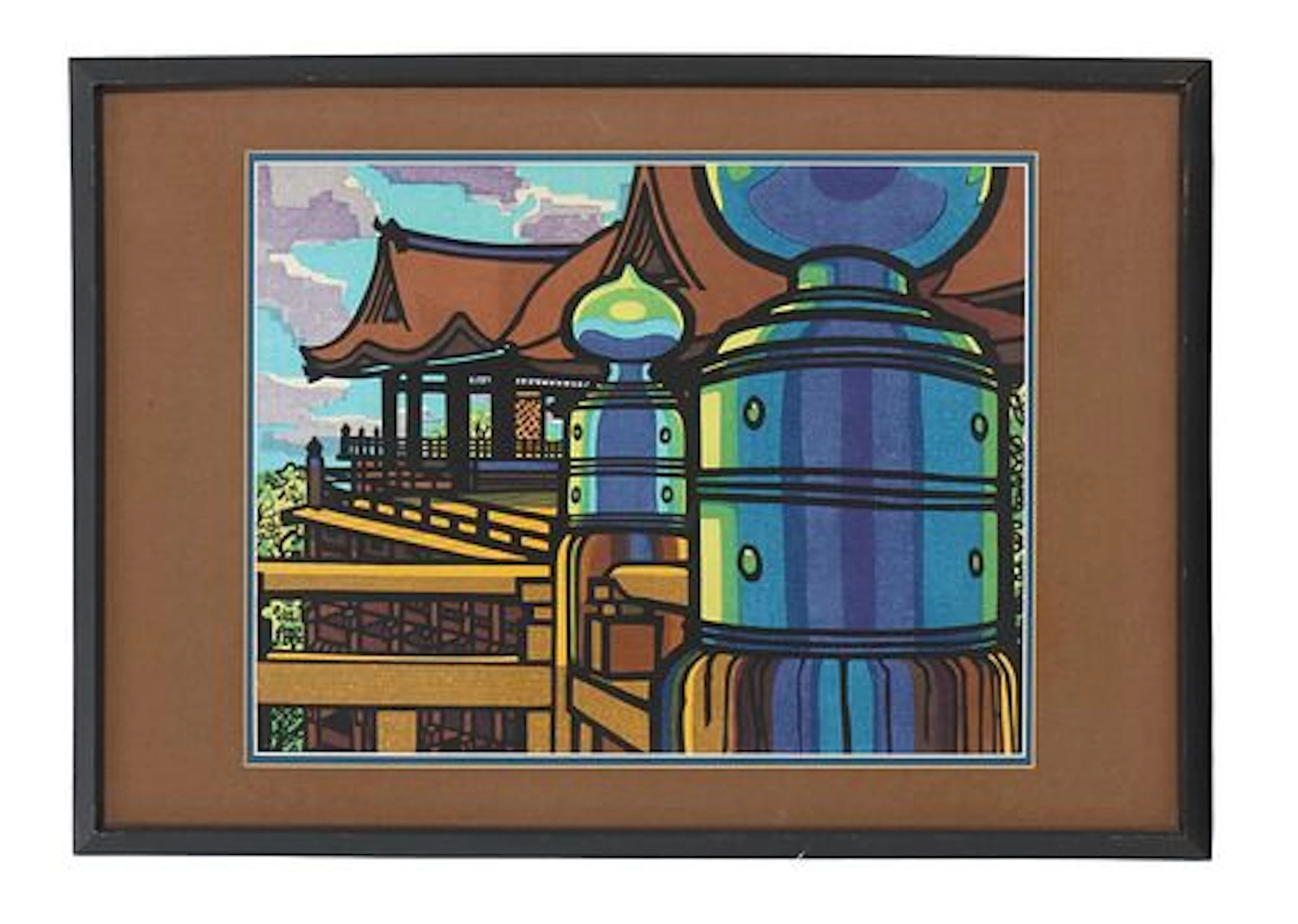 Clifton Karhu (1927-2007) American/Japanese, Woodblock Print "Kiyomizu Temple"