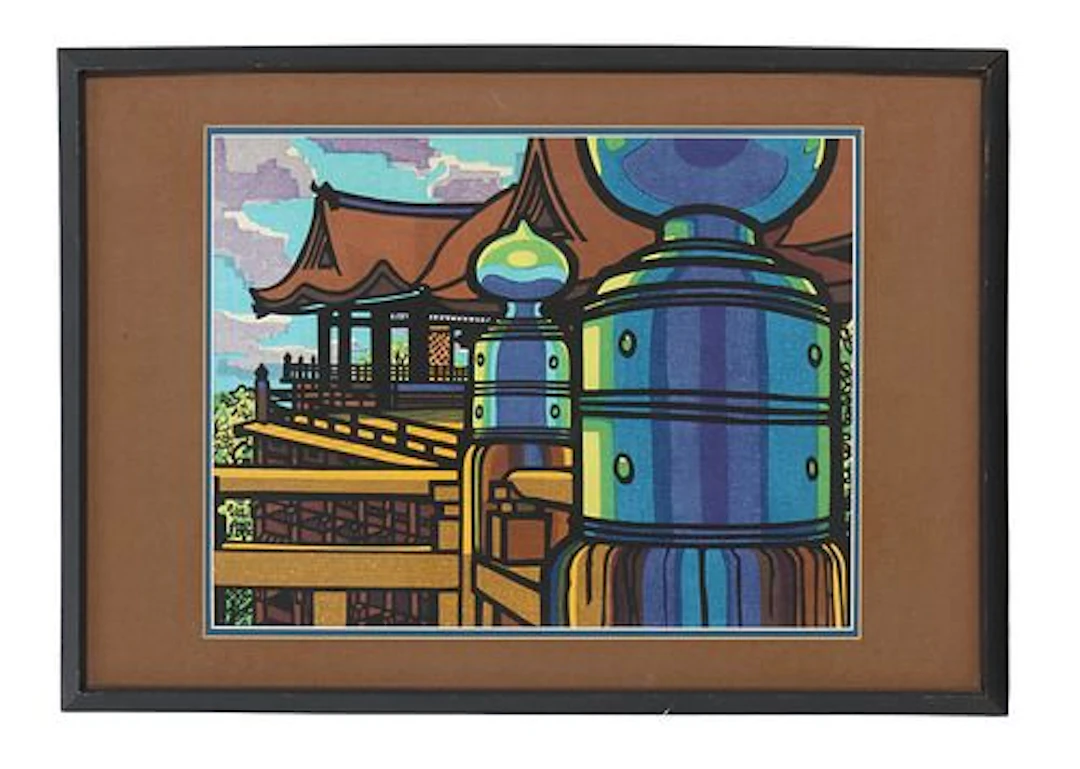Clifton Karhu (1927-2007) American/Japanese, Woodblock Print "Kiyomizu Temple"