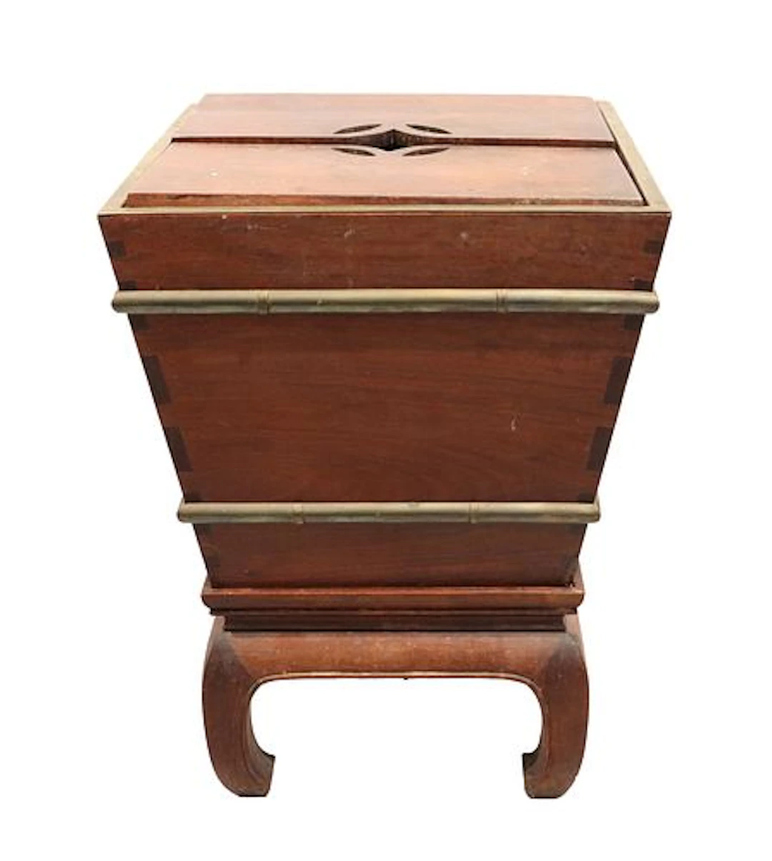 Antique Chinese Brass Mounted Ice Chest on Stand