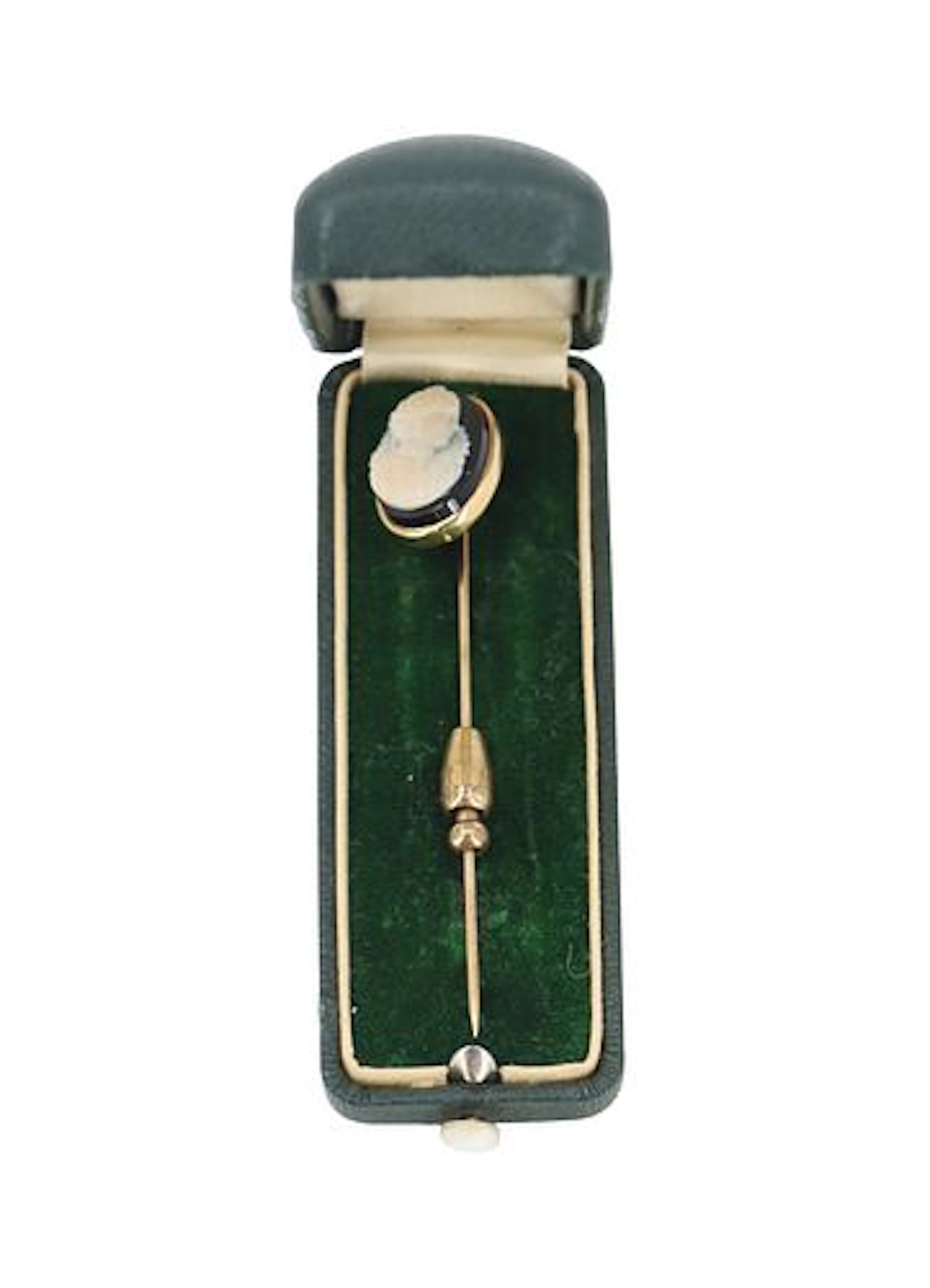 Tested 14k Gold, Onyx Cameo Stickpin - Gross 6.2 g.