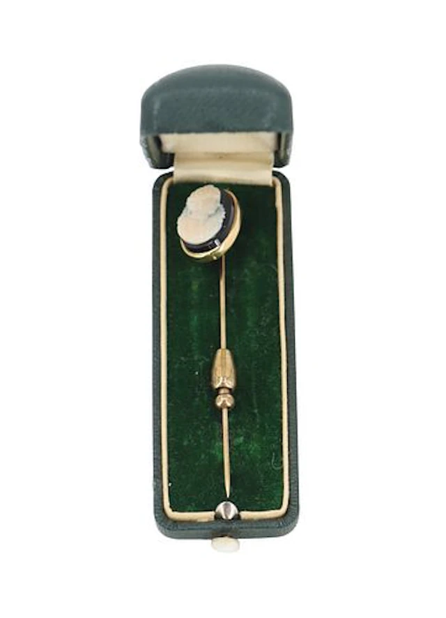 Tested 14k Gold, Onyx Cameo Stickpin - Gross 6.2 g.