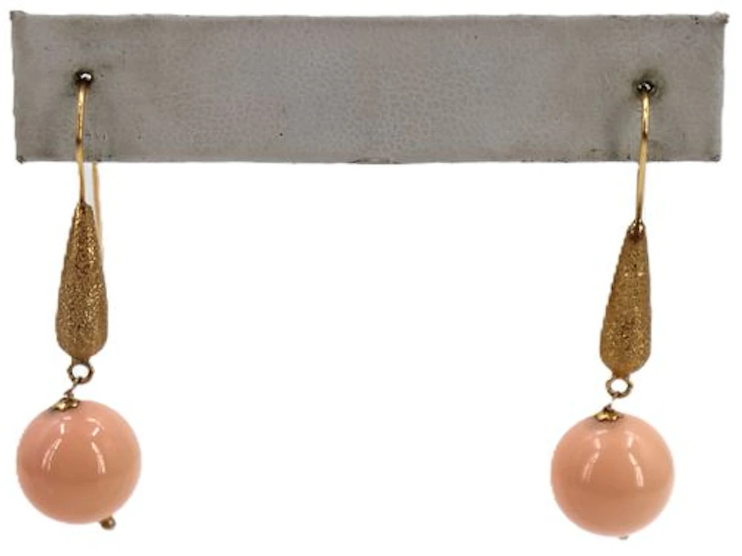 Pair of Evolution 18k Gold and Coral Italian Earrings - Gross 6.6 g.