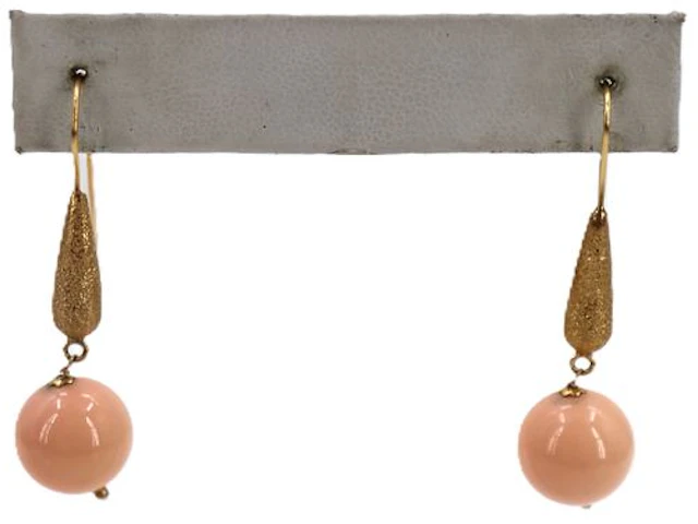 Pair of Evolution 18k Gold and Coral Italian Earrings - Gross 6.6 g.