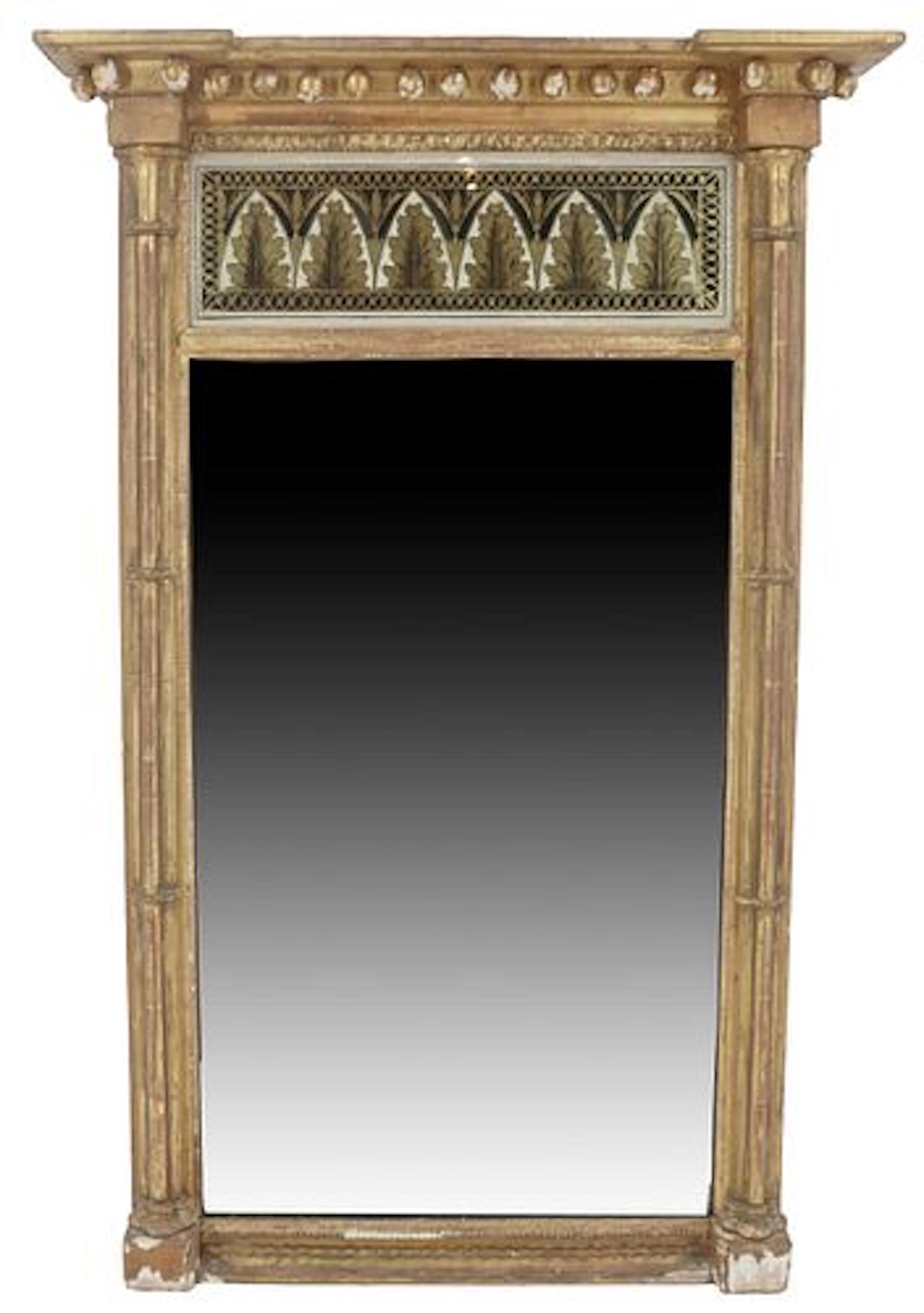 Regency Style Giltwood and Gesso Trumeau Mirror with Arcade Eglomise Panel