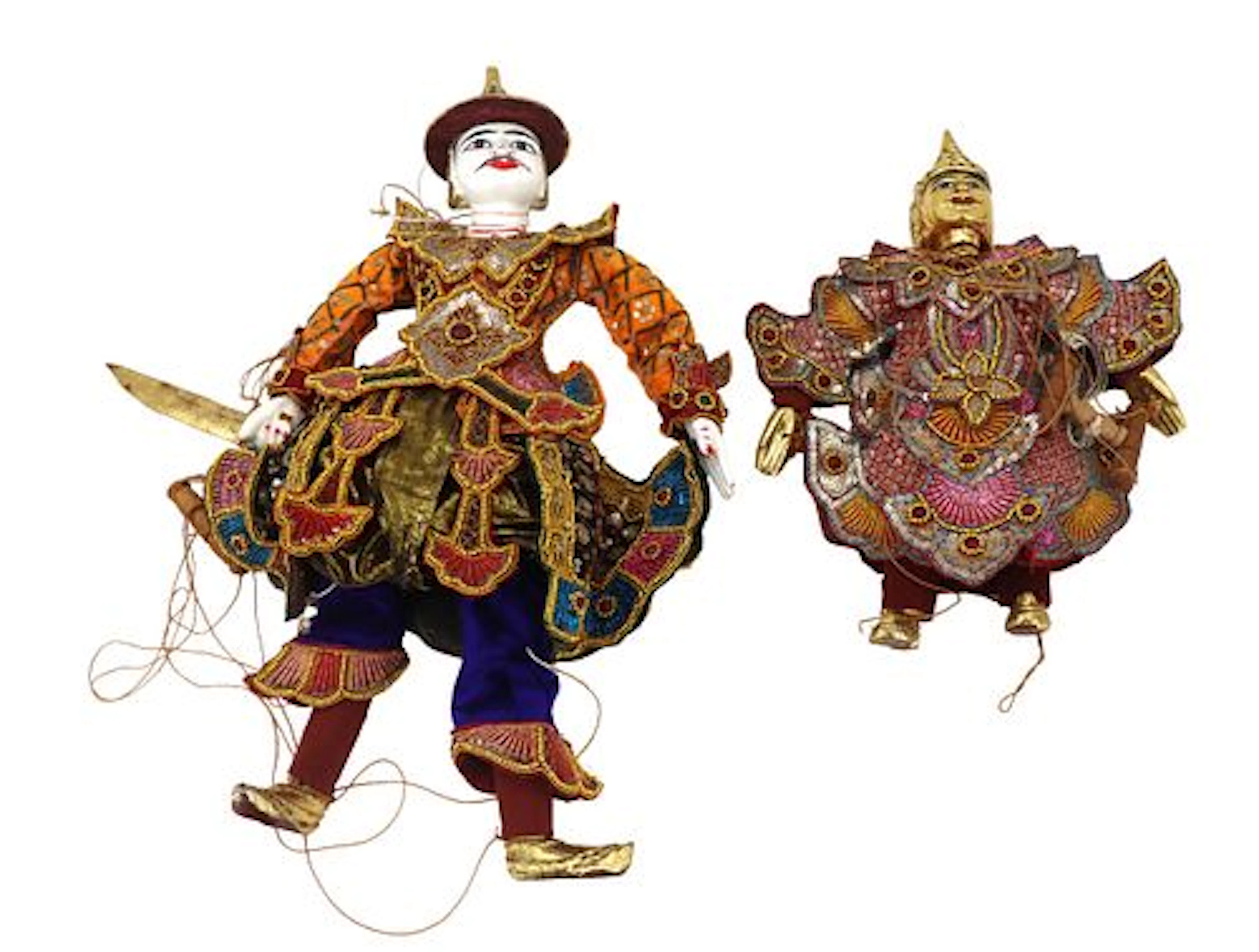 (2) Vintage Handcrafted Thai Marionettes