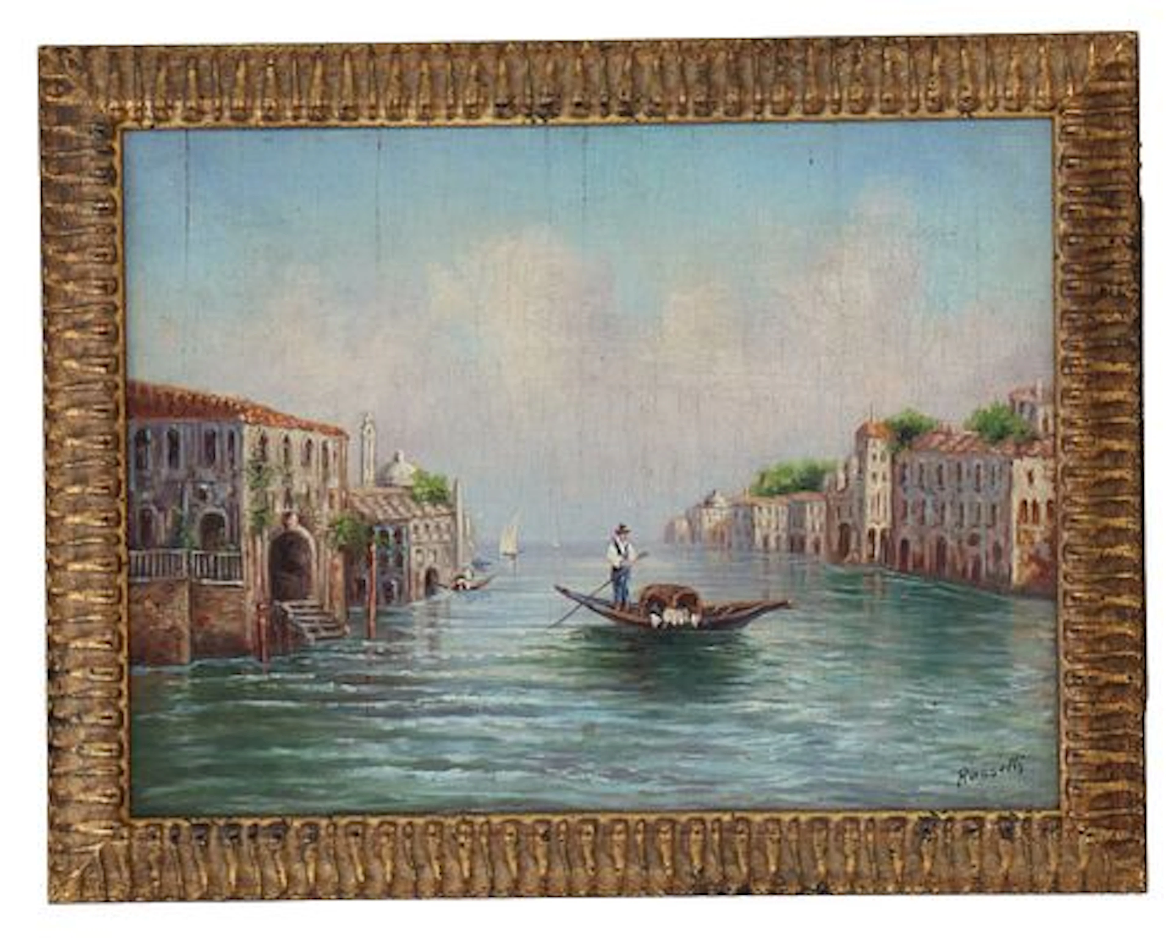 Late 19th / Early 20th-Century Oil on Board Venetian Canal Scene Signed