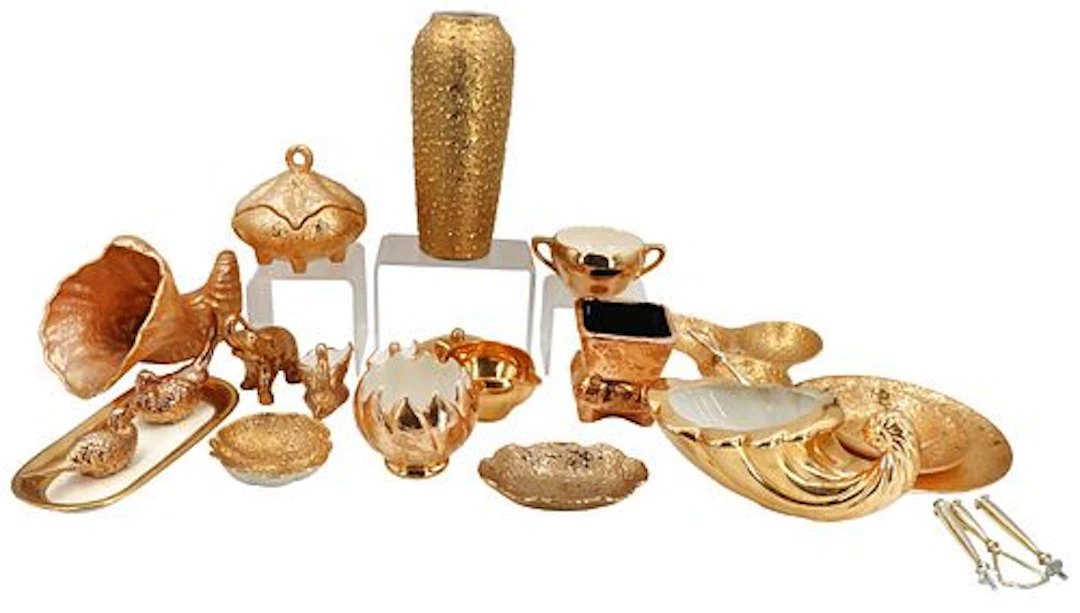 (20) Vintage Hollywood Regency Ceramic and 22k Gold Gilt Decor Items - AS IS