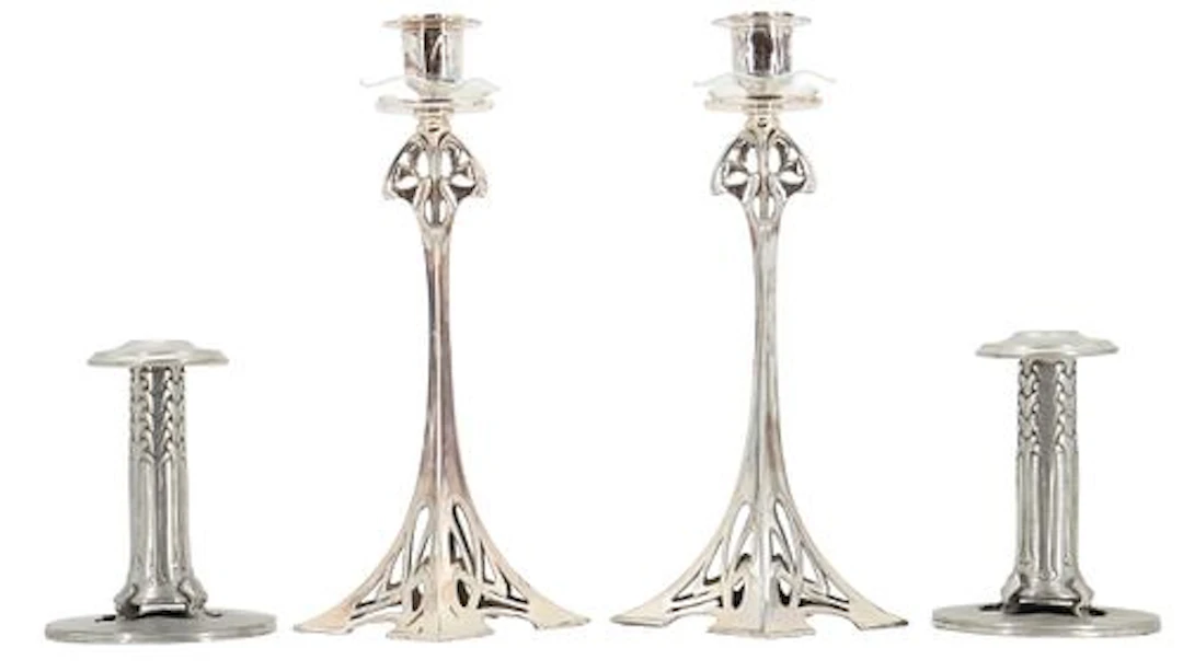 (4) Art Nouvea Silverplated Pewter Candlesticks