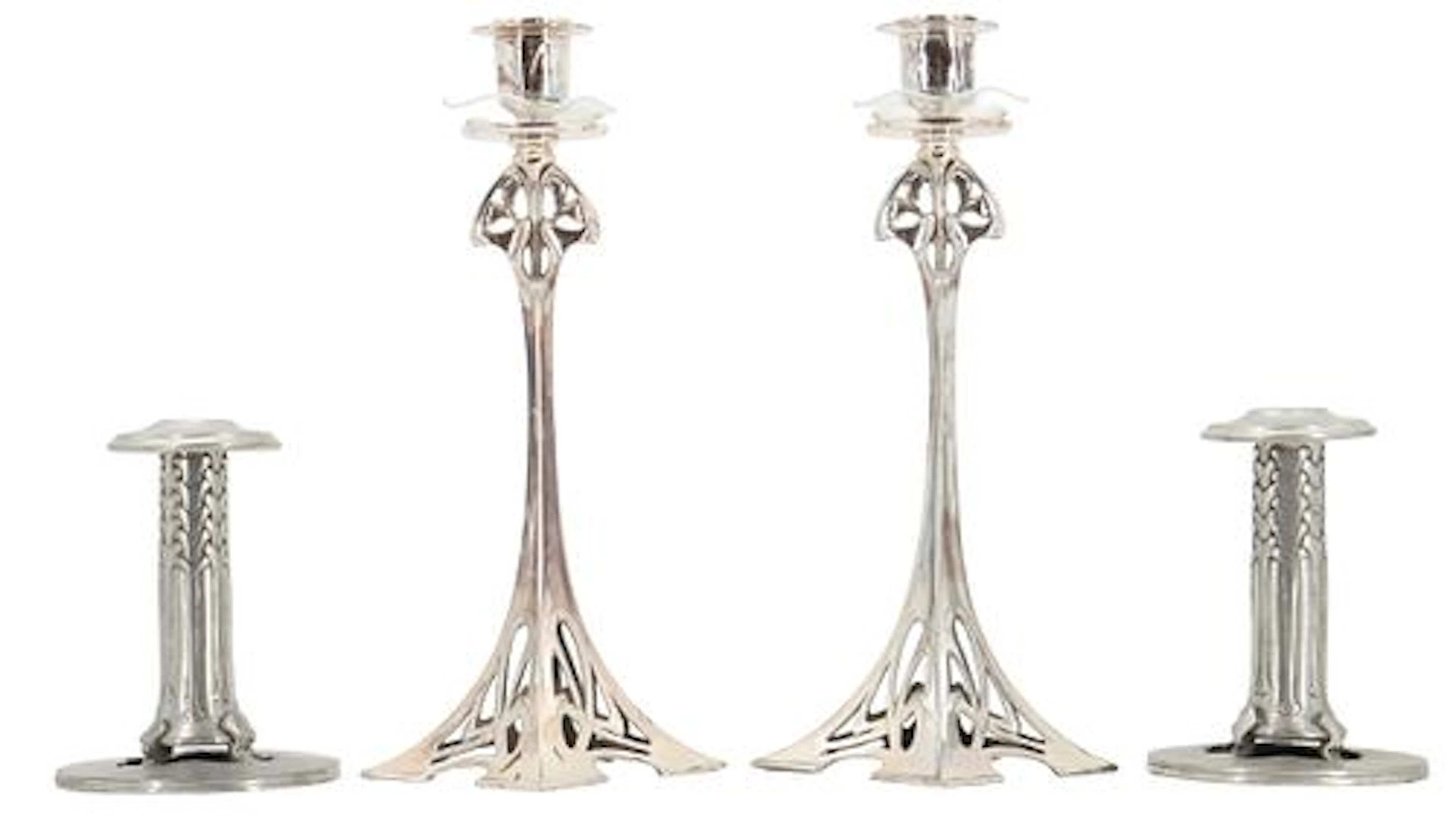 (4) Art Nouvea Silverplated Pewter Candlesticks