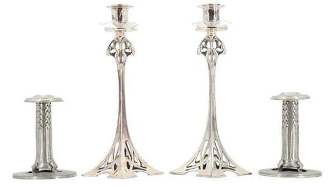 (4) Art Nouvea Silverplated Pewter Candlesticks