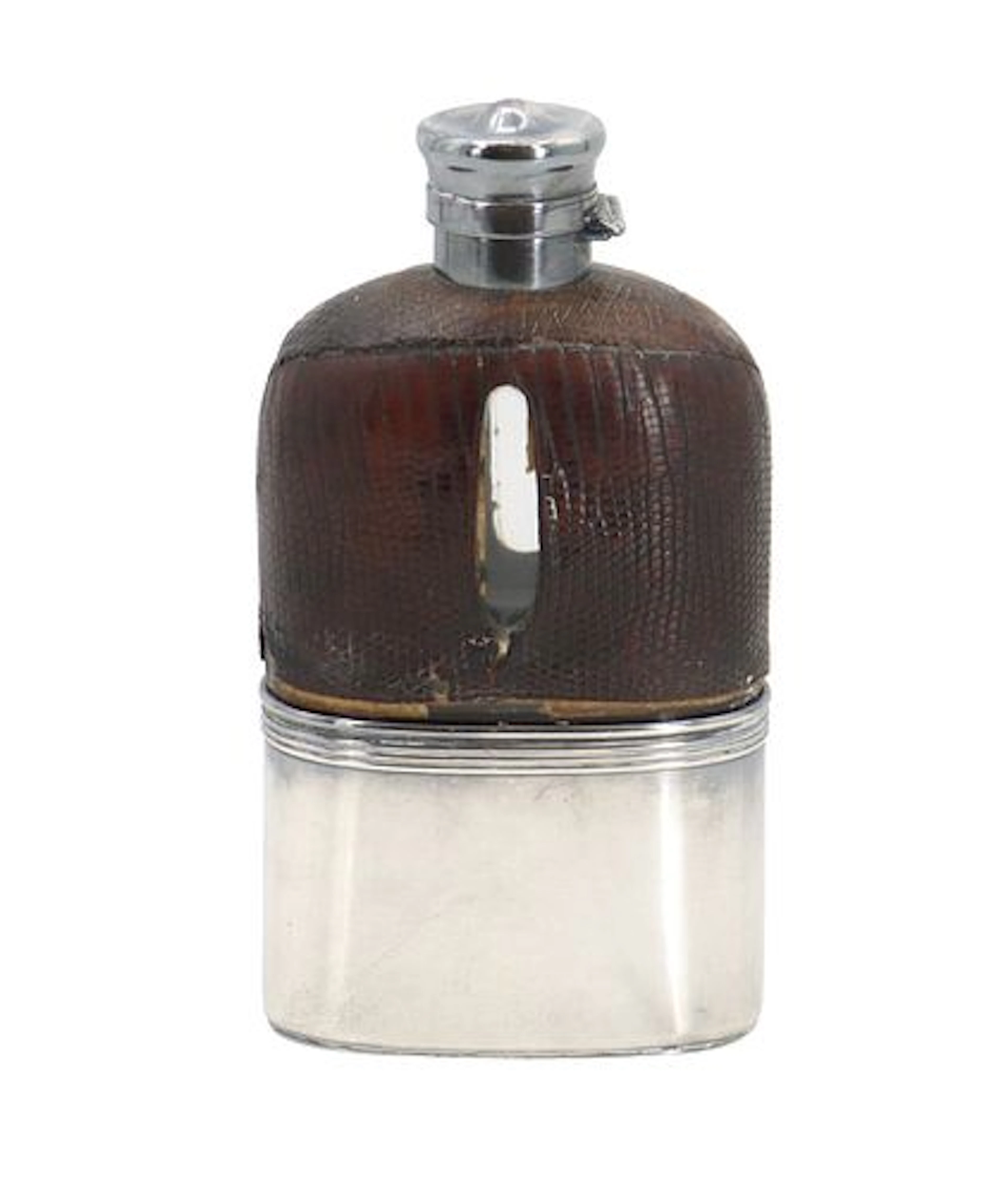 Antique Gorham 8 Gills Sterling Silver, Leather, and Glass Drinking