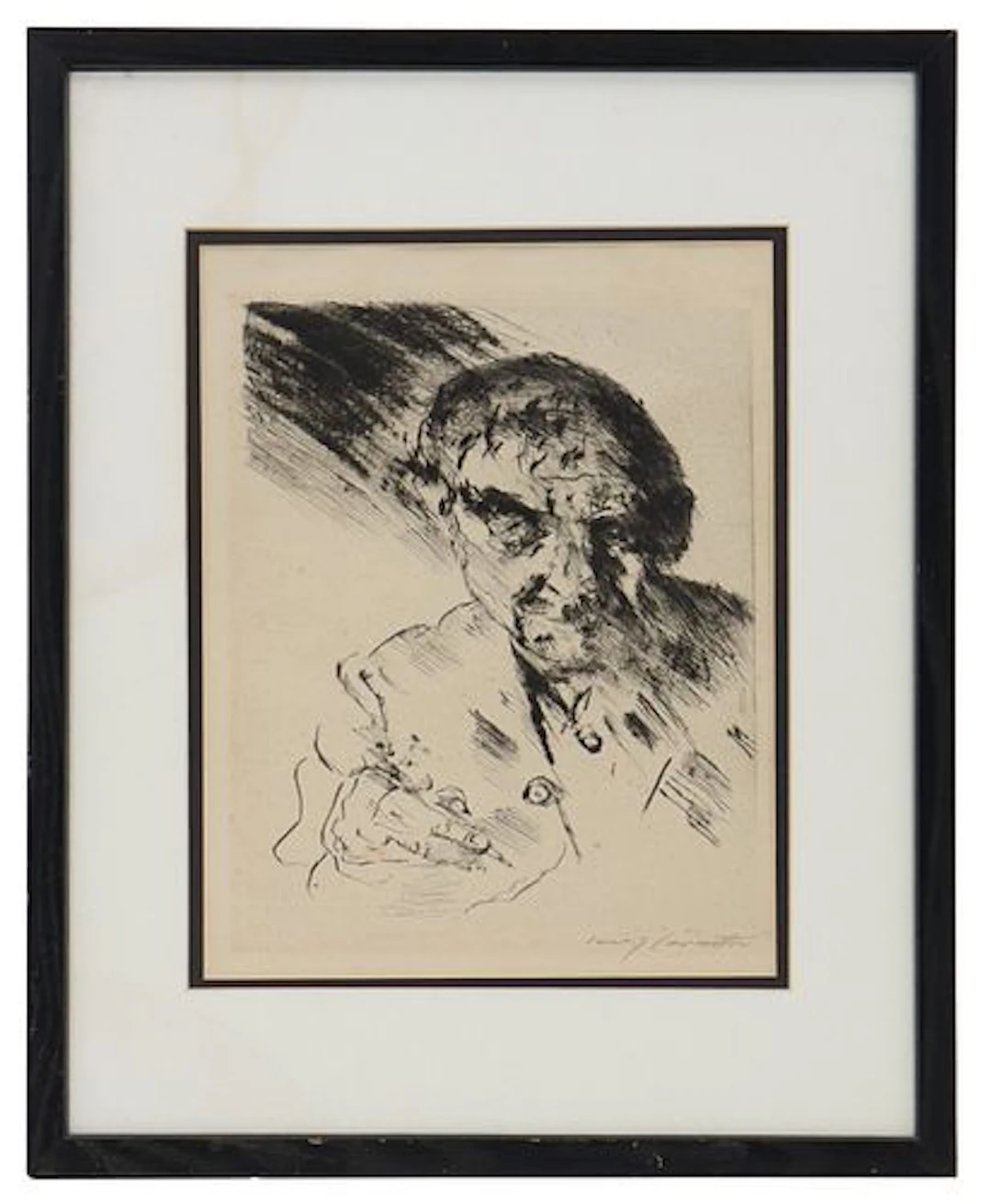 Lovis Corinth (1858-1925) German, Etching/Dry Print Self-Portrait, "Drawing"