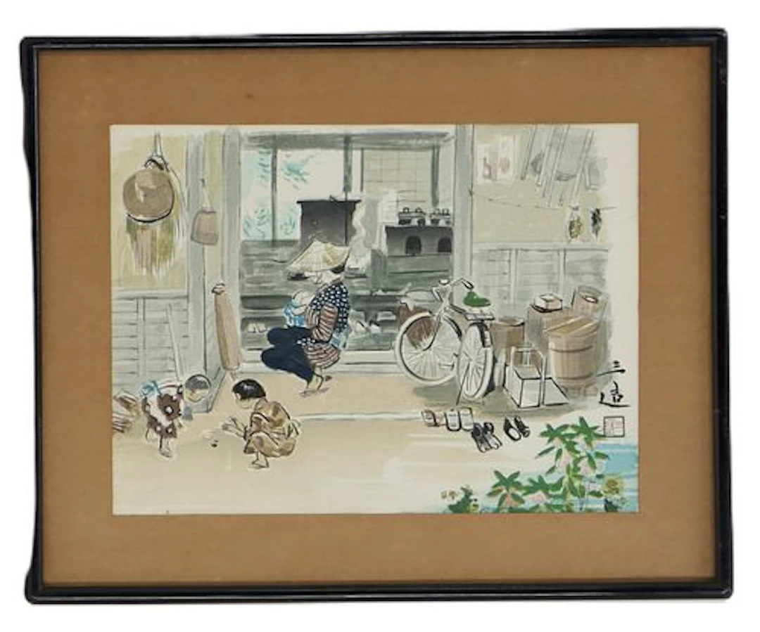 Wada Sanzo (1883–1967) Japan, Woodblock Interior Scene "A Farm-House"