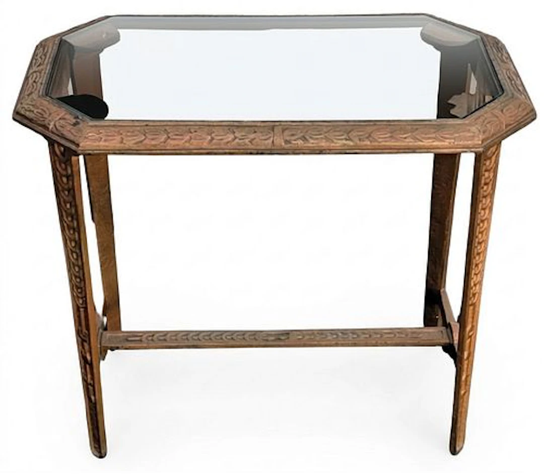 Vintage Art Deco Gilt Cast Iron Glass Top Side Table