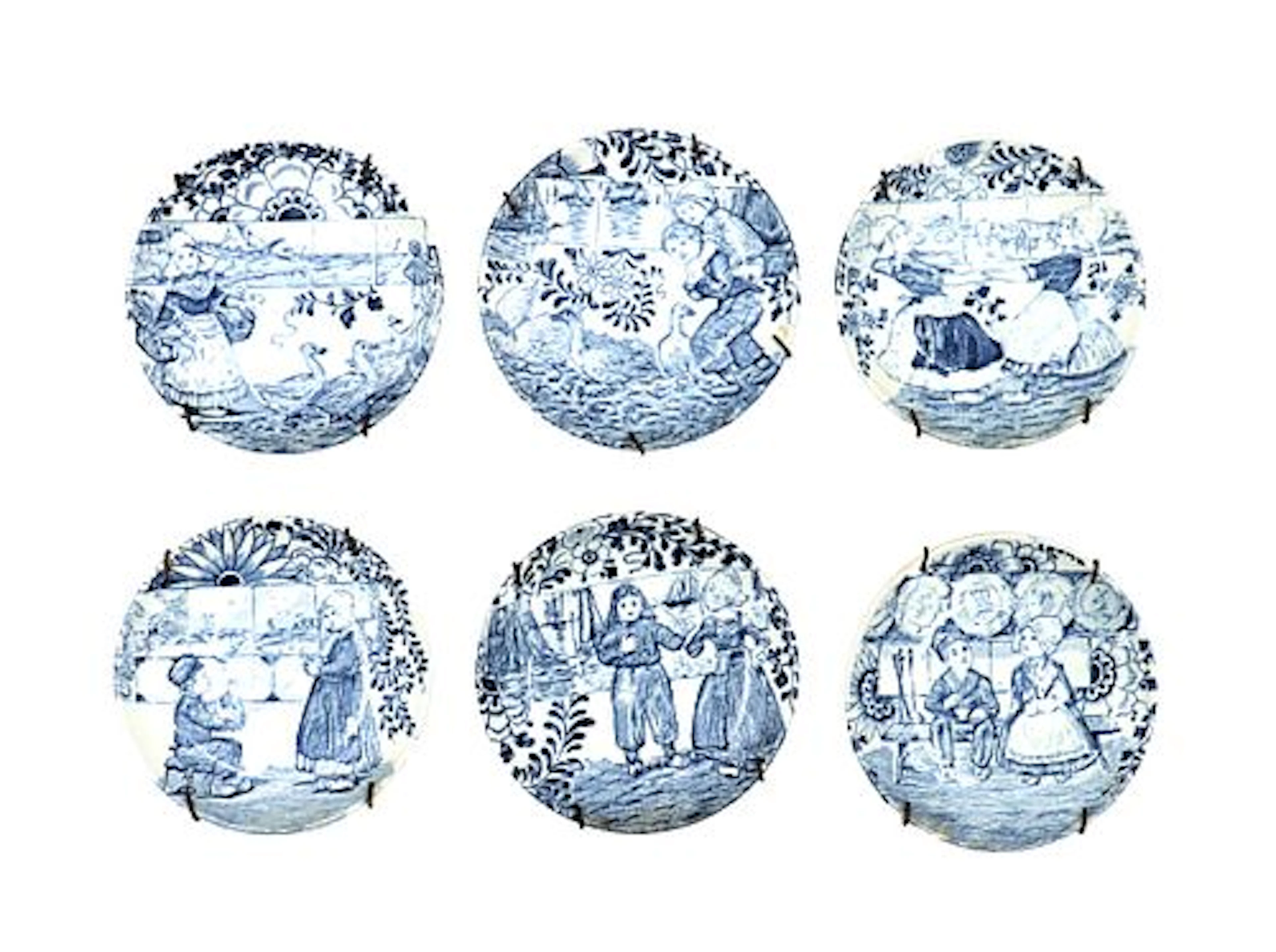 (6) Small Dutch Delft Earthenware Decorative Plates