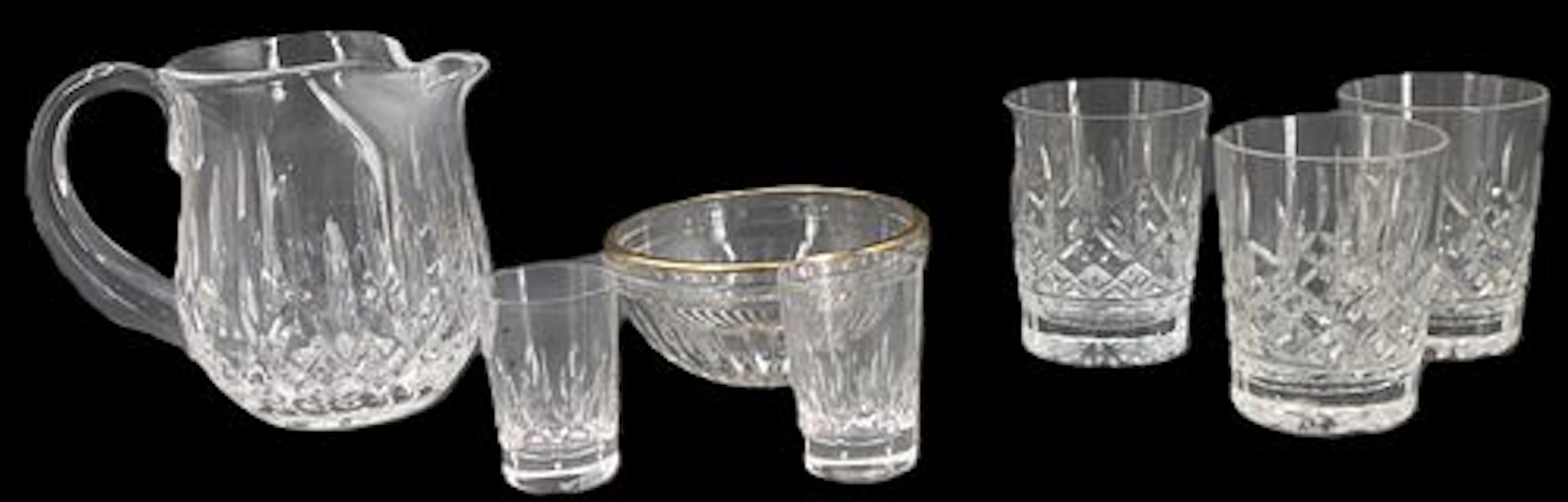 (7) Watercord Lismore Crystal Pitcher and Glasses