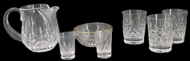 (7) Watercord Lismore Crystal Pitcher and Glasses