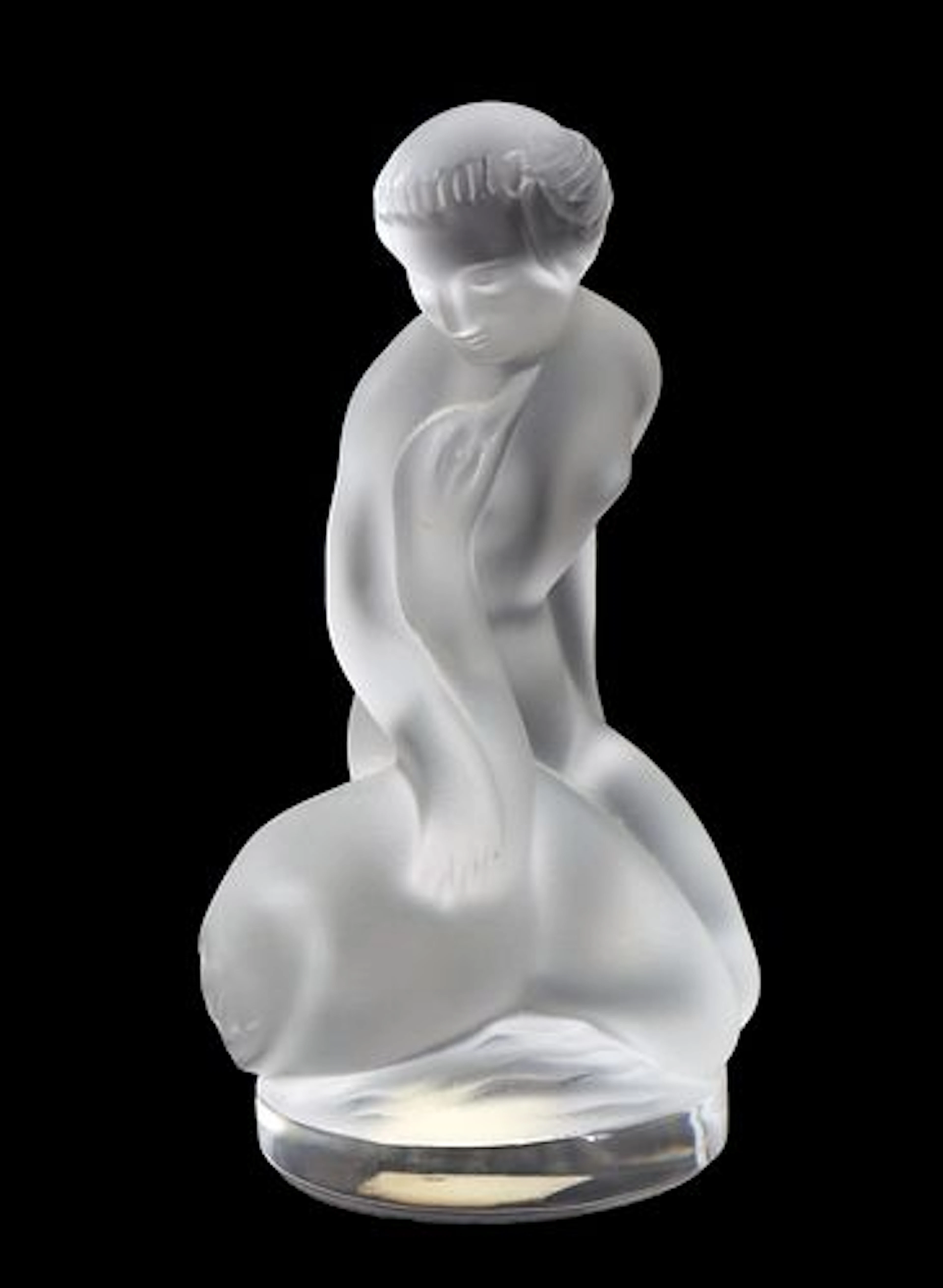 French Lalique Frosted Glass Figural Sculpture "Leda and the Swan"