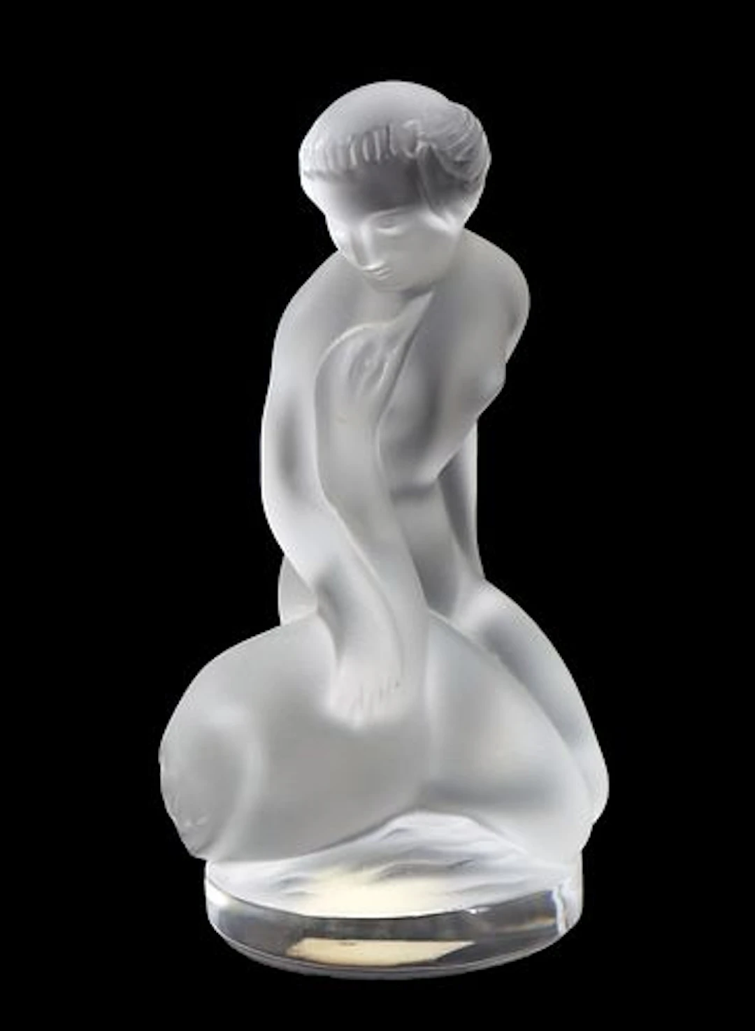 French Lalique Frosted Glass Figural Sculpture "Leda and the Swan"
