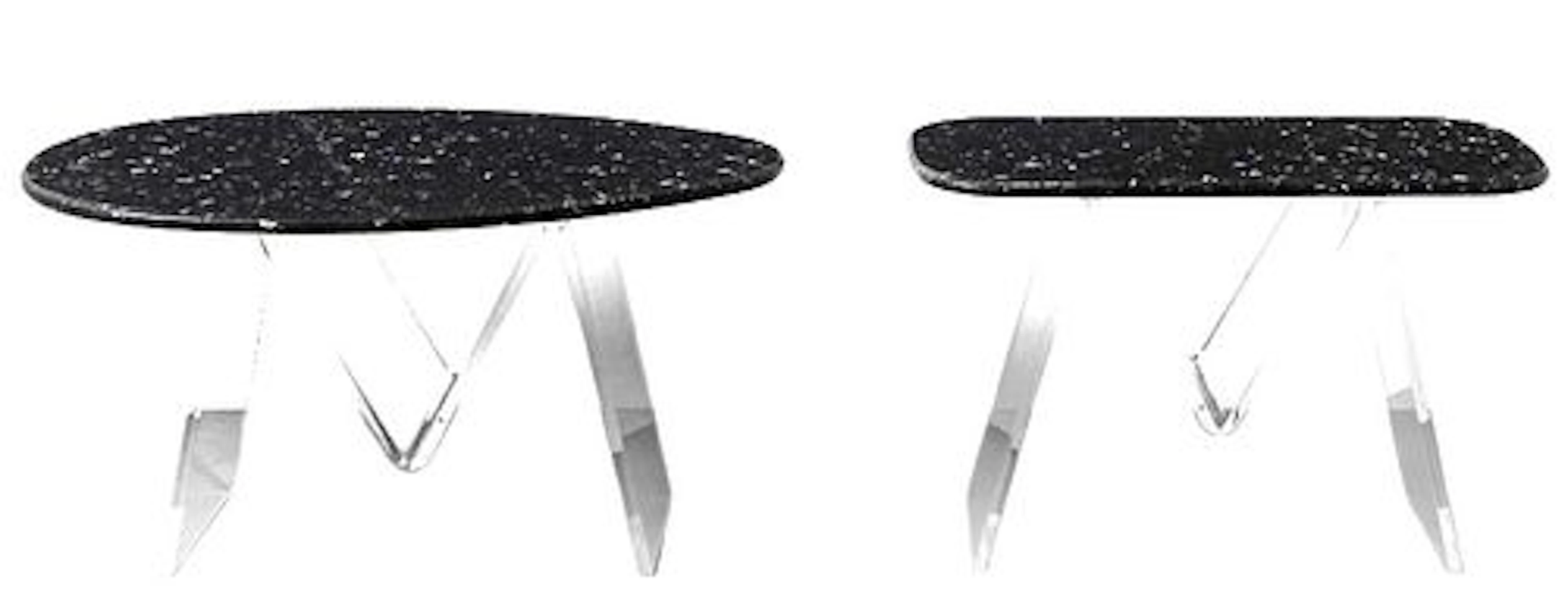 (2) Mid Century Modern M-Shaped Acrylic Base Speckled Granite Top Accent Tables