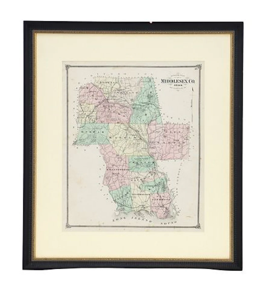 1874 Hand-Colored Map of Middlesex County, Connecticut