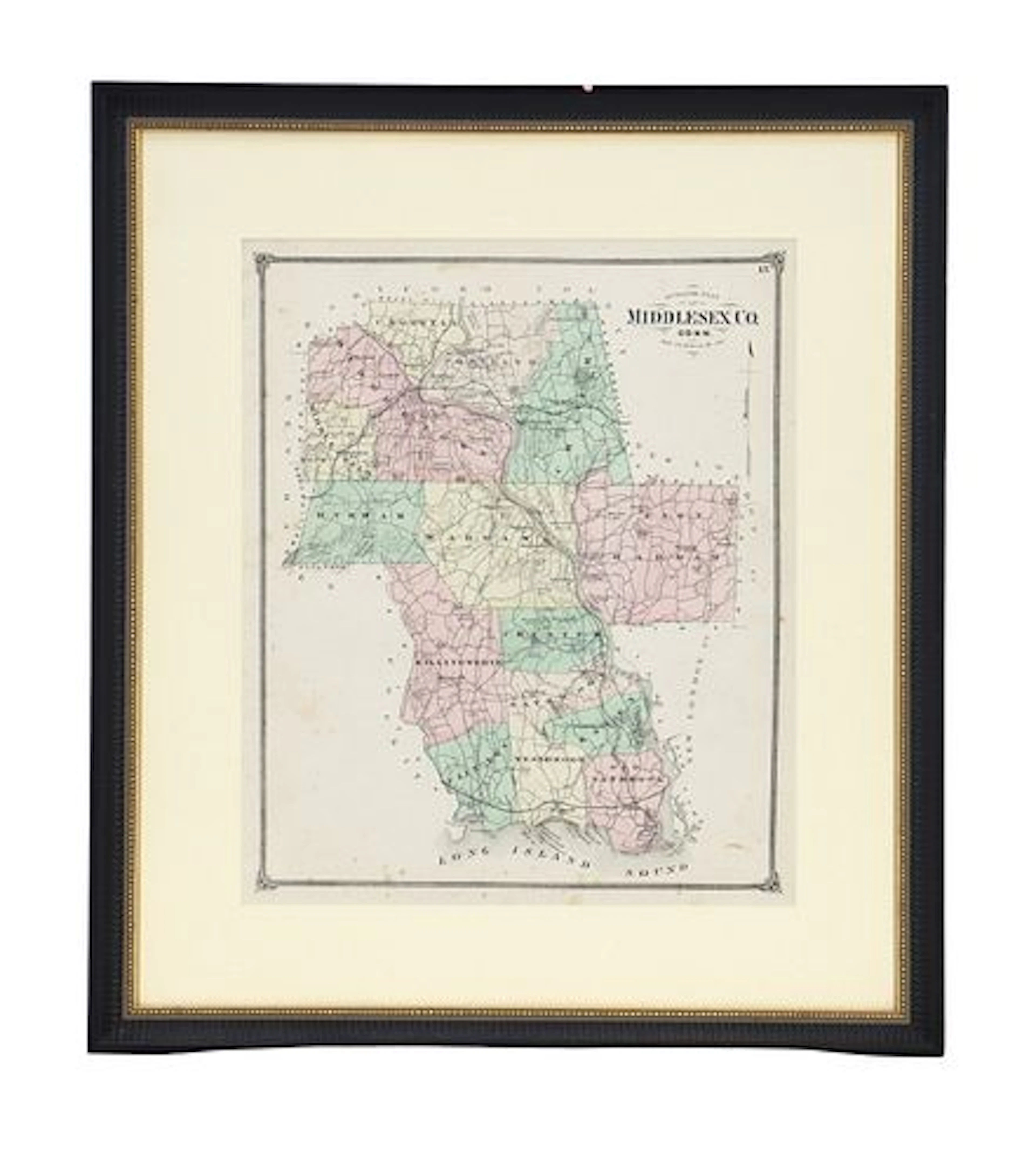 1874 Hand-Colored Map of Middlesex County, Connecticut