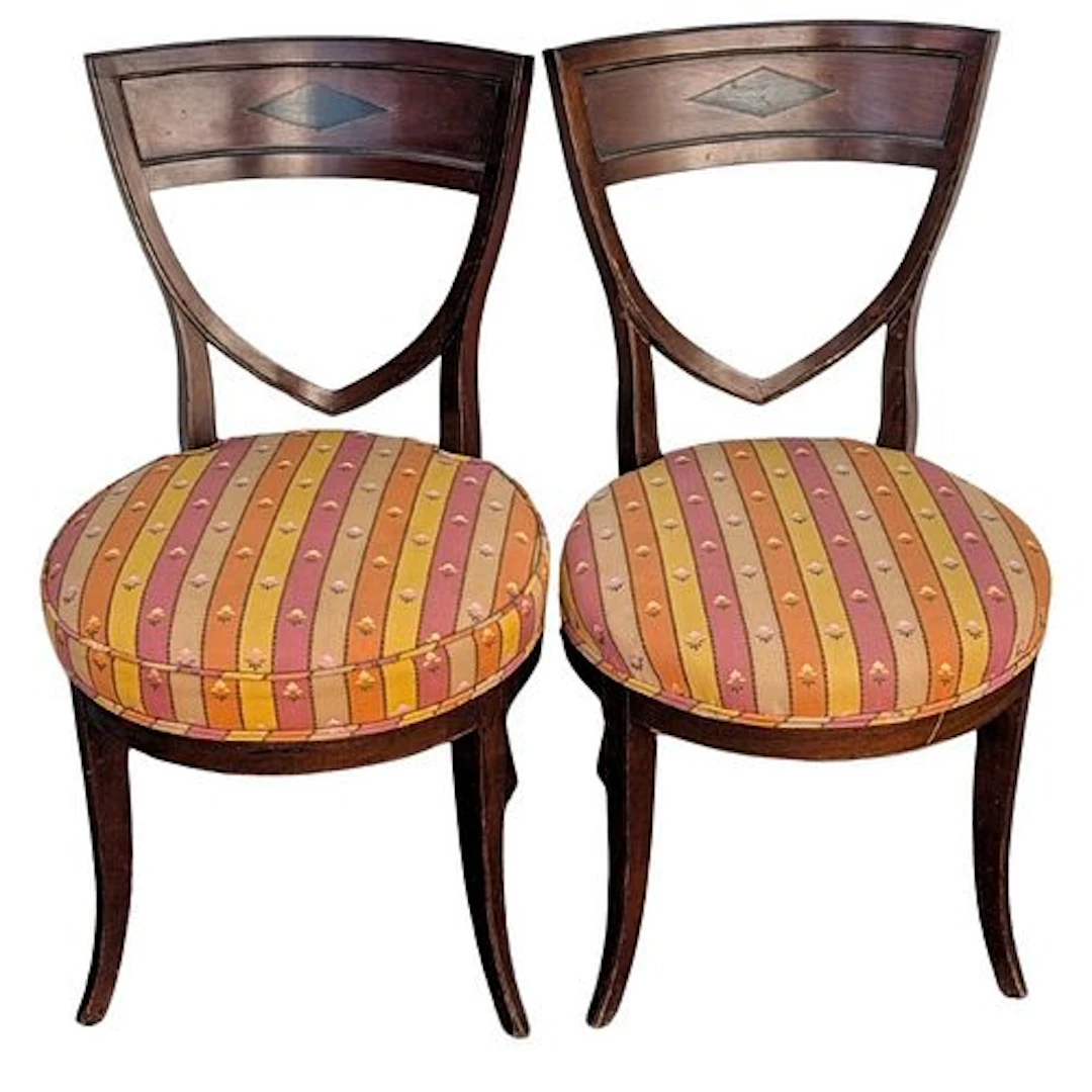 Pair of Antique Russian Neoclassical Style Carved Mahogany Side Chairs