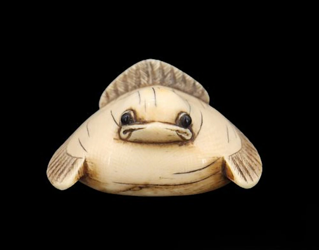 Japanese Carved Bone Netsuke of a Blowfish (Fugu)