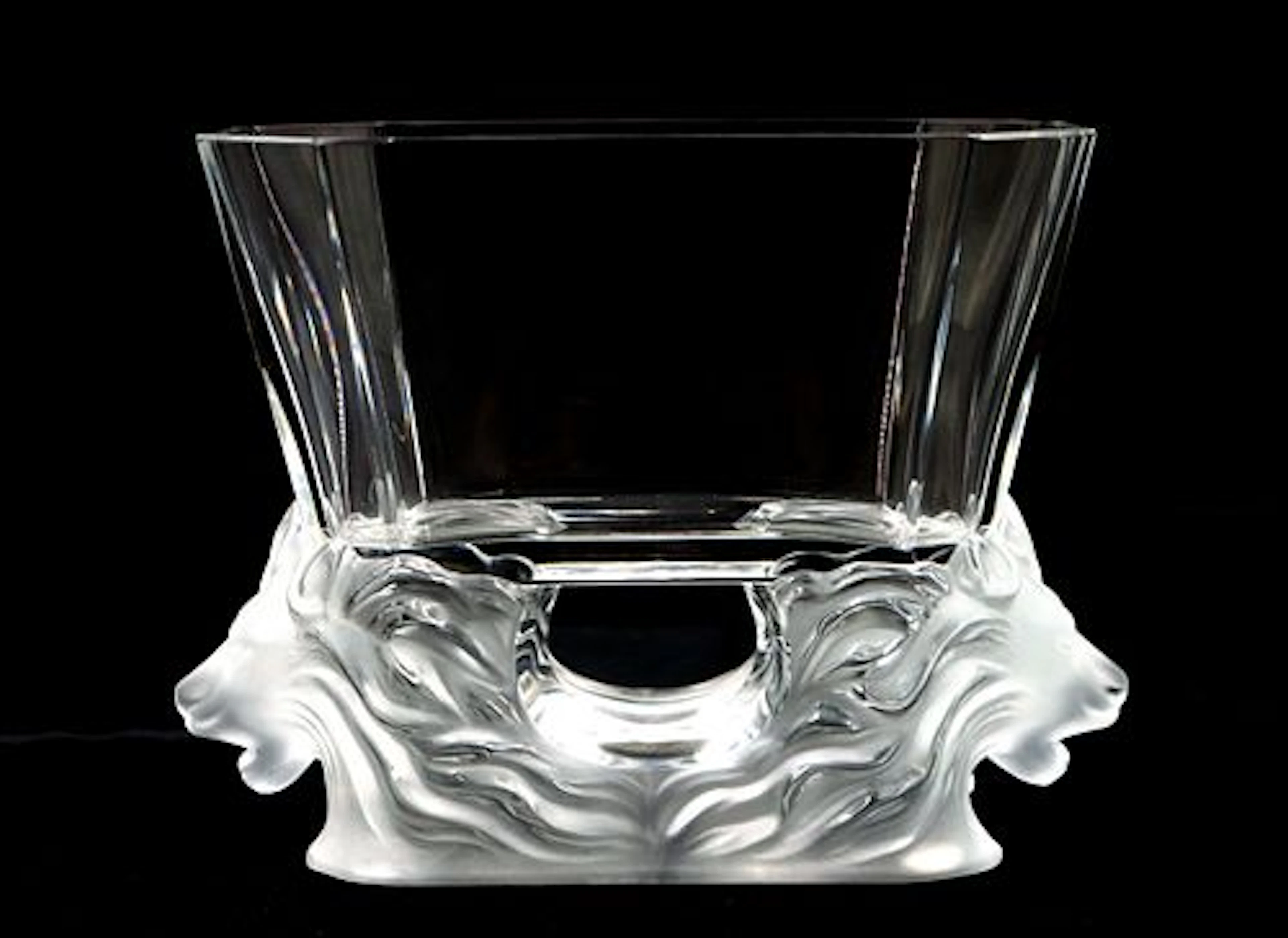 French Lalique "Venise" Crystal Double Lion Head Vase/Bowl