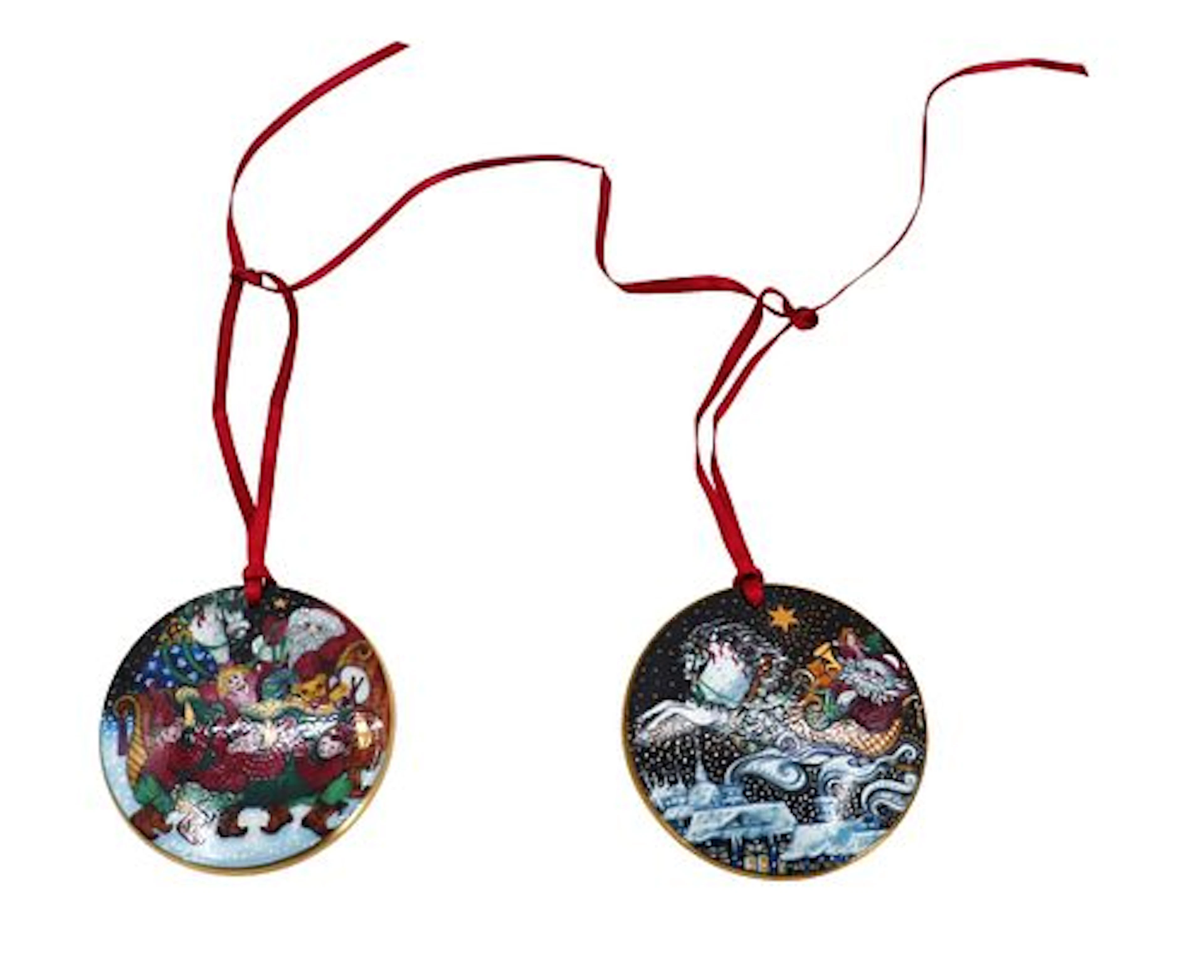 Pair of Royal Copenhagen Porcelain "Santa Claus Collection" Enameled
