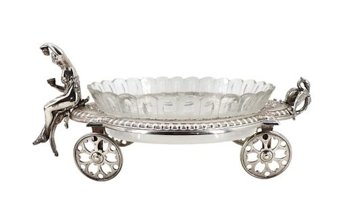 19th Century Silverplated Figural Centerpiece Bowl in Chariot Form