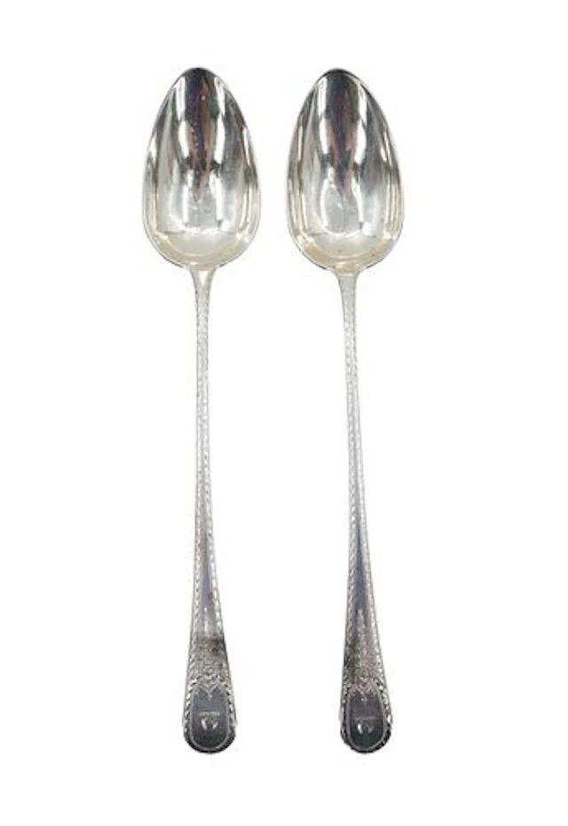 (2) Antique English Sterling Silver Tea Spoons - 7.655 ozt.