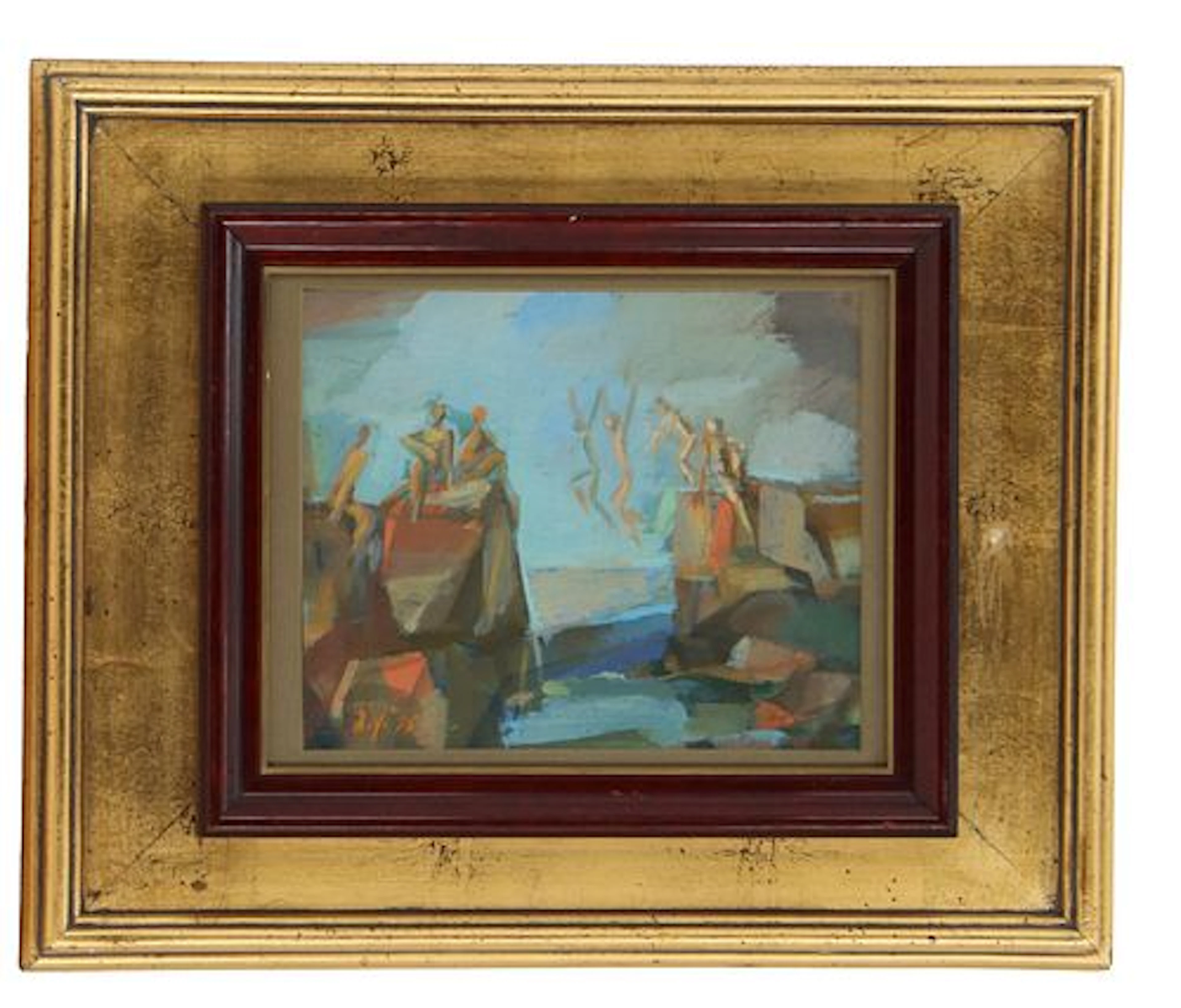 Late 20th Century Expressionist Figures Oil on Board