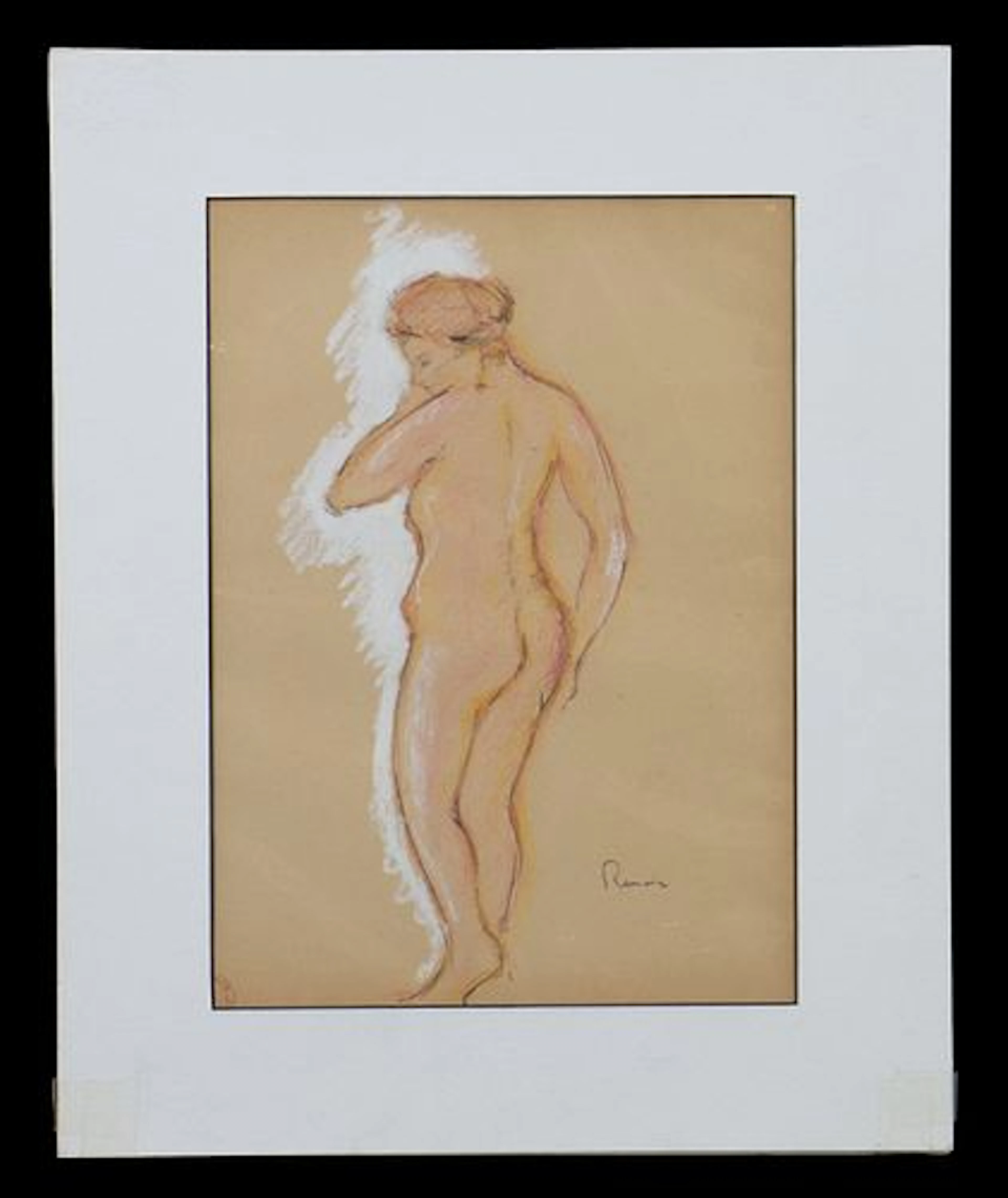 Pastel on Paper Drawing of a Nude Bather