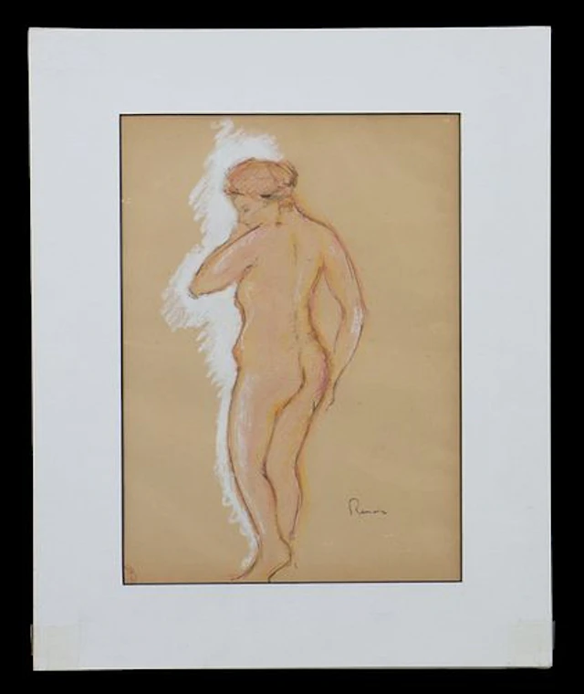 Pastel on Paper Drawing of a Nude Bather