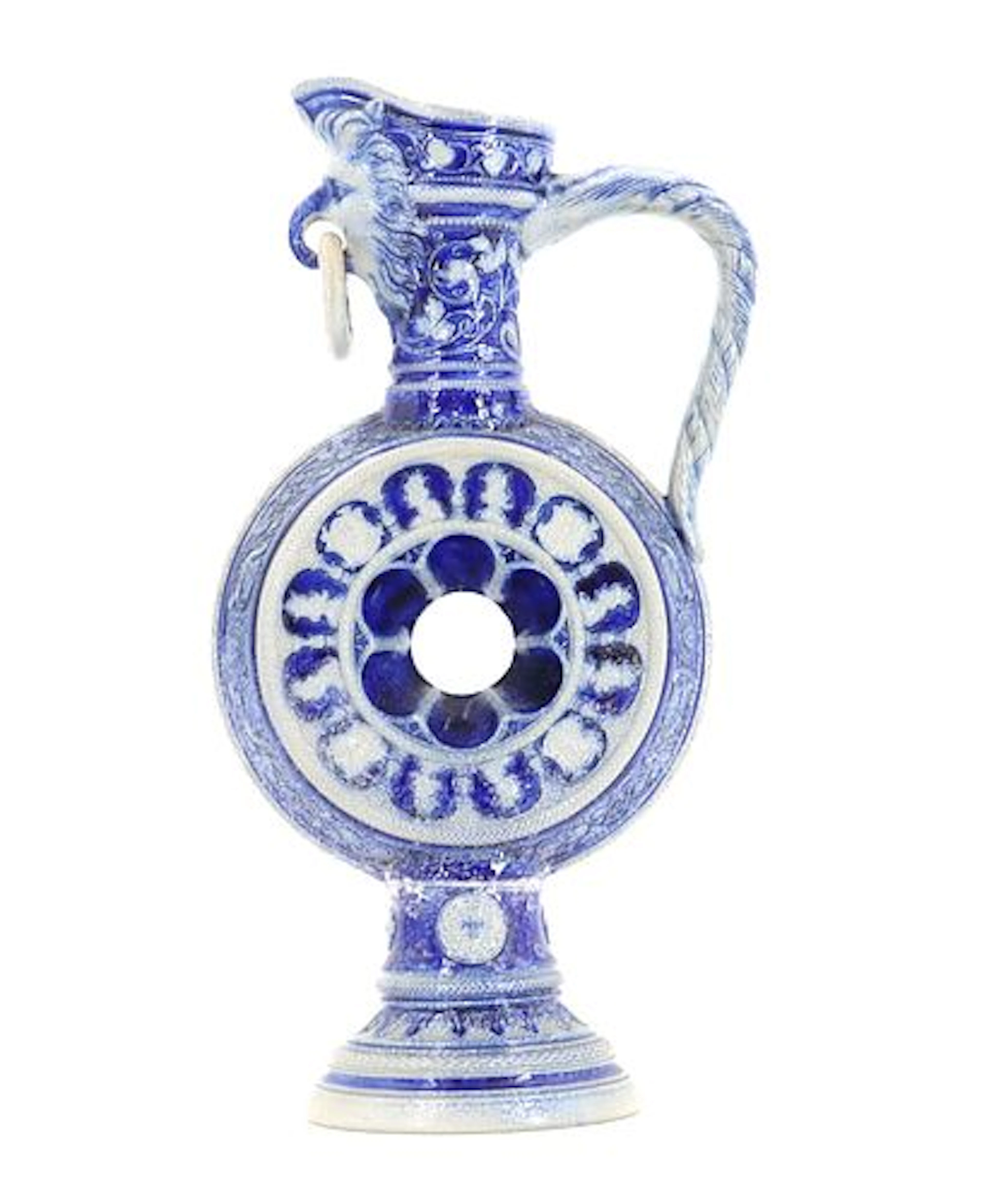 Antique German Westwald Salt-Glazed Blue and White Stoneware Ewer
